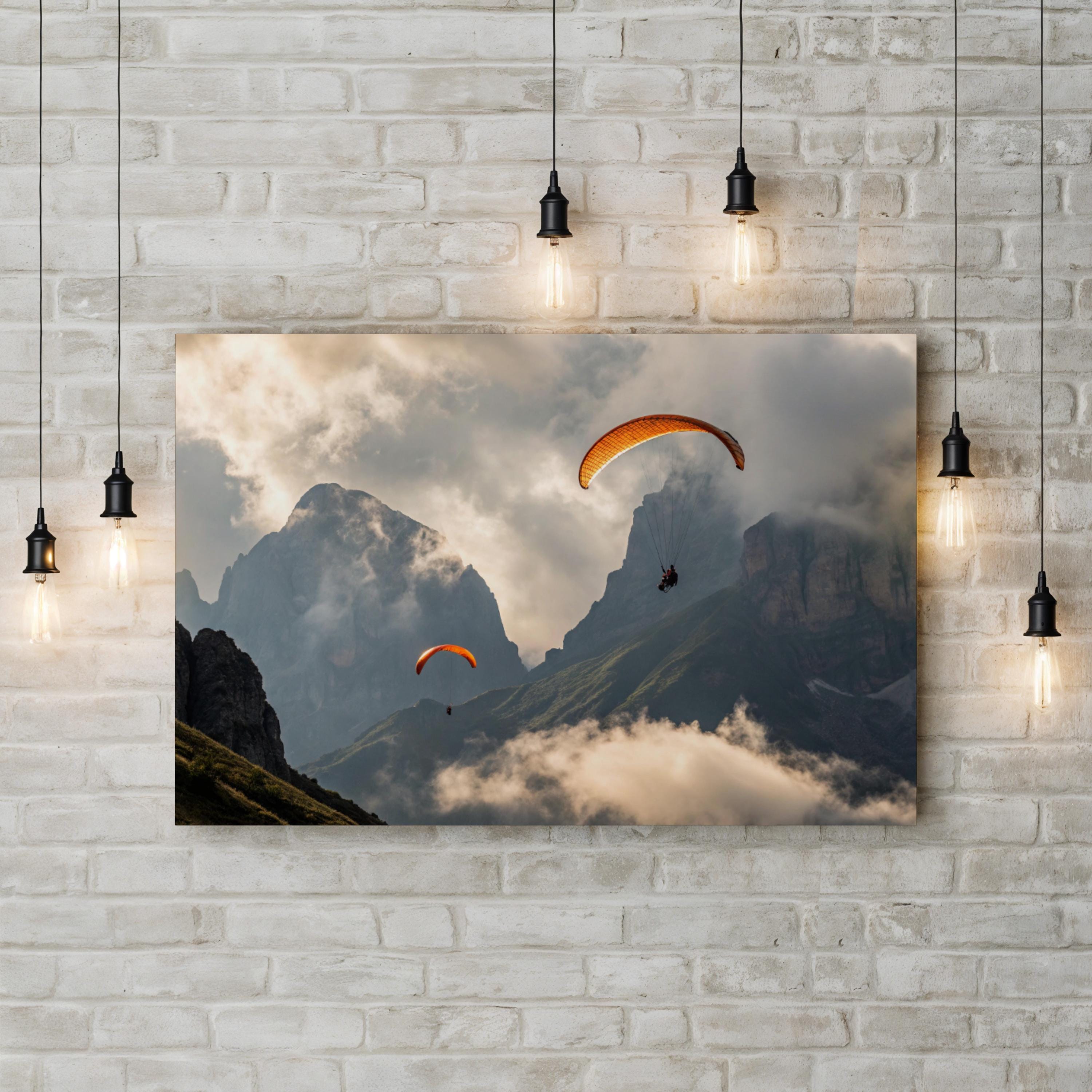 Paragliding Mountain Flight – Vintage Photography Wall Art | Adventure Landscape Canvas Print