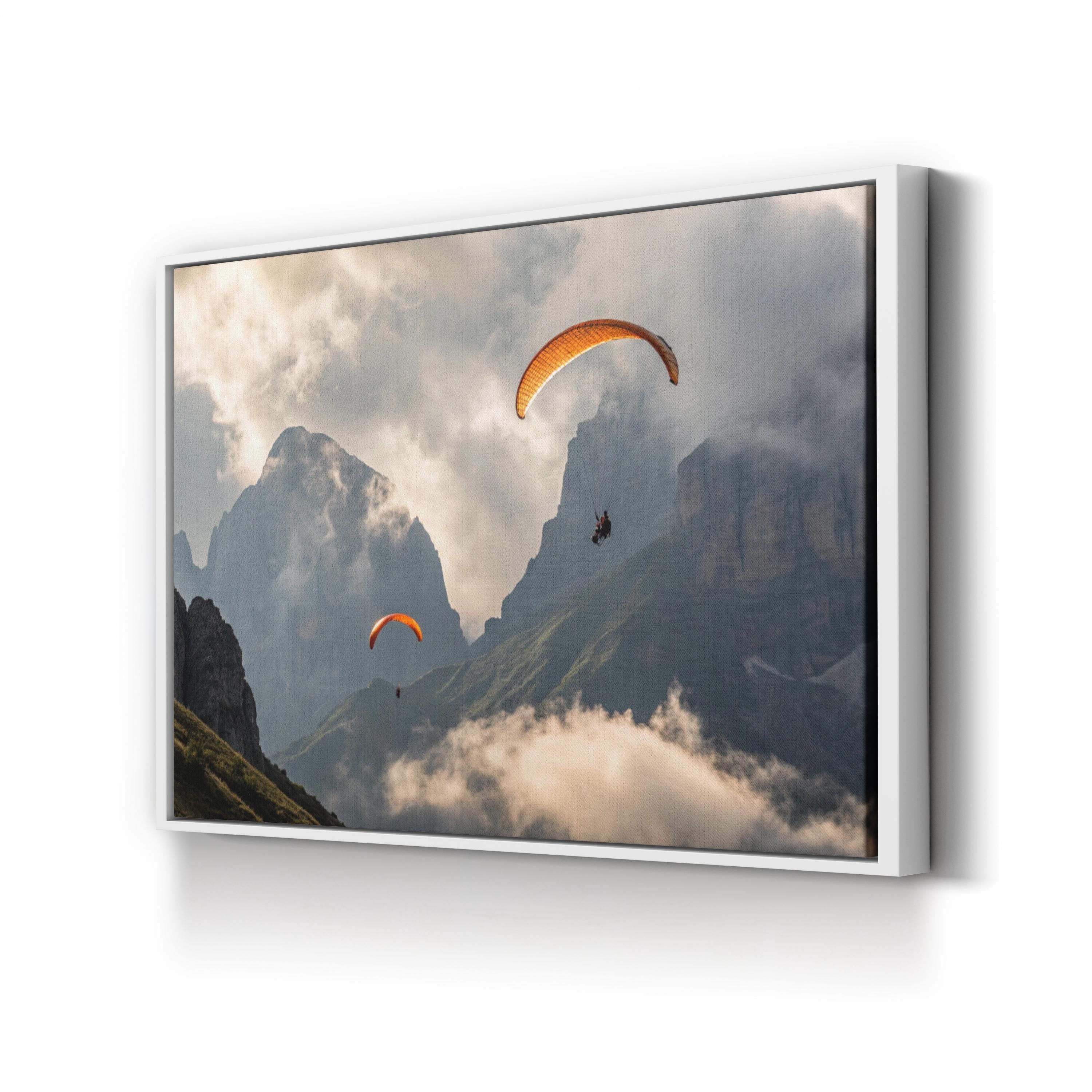 Paragliding Mountain Flight – Vintage Photography Wall Art | Adventure Landscape Canvas Print
