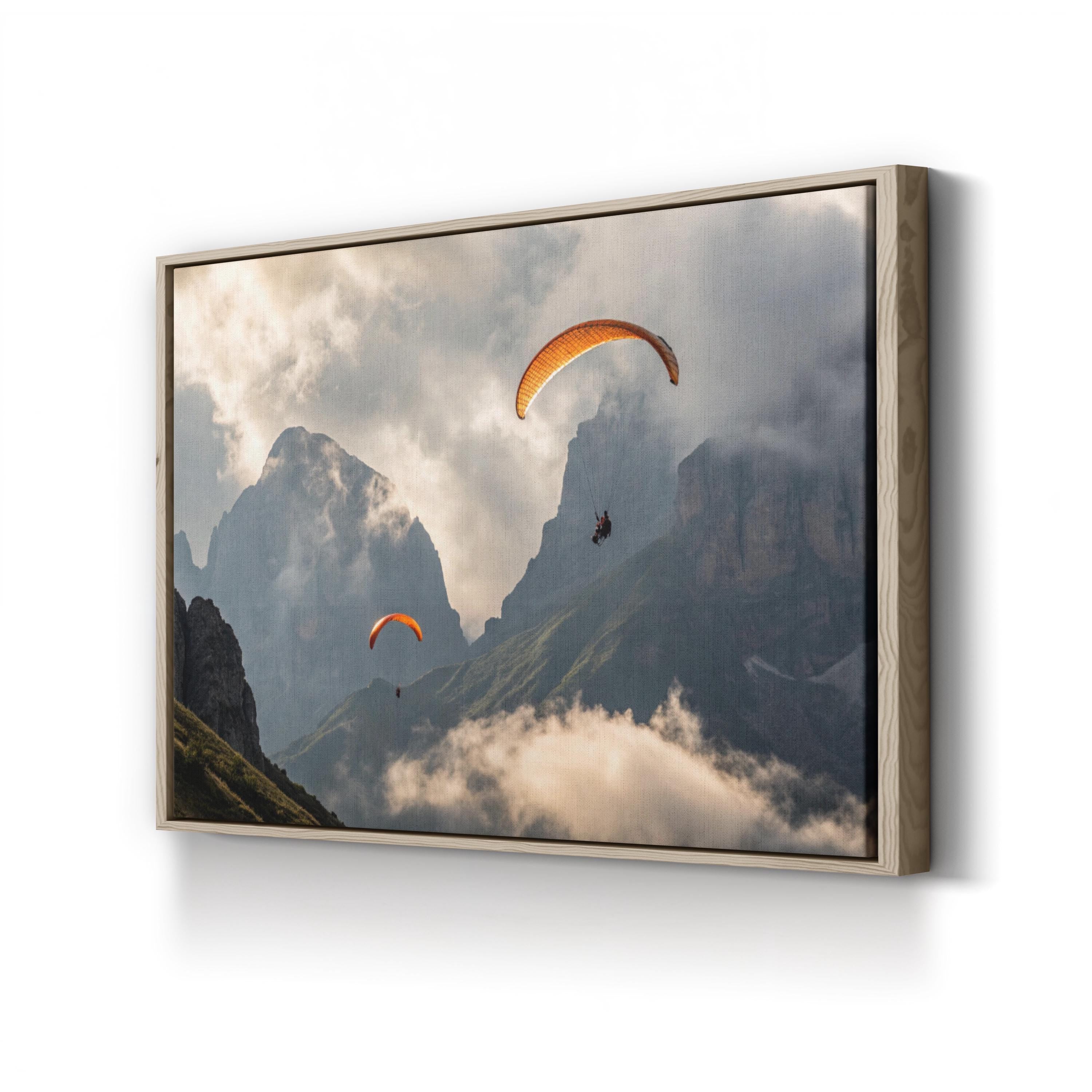 Paragliding Mountain Flight – Vintage Photography Wall Art | Adventure Landscape Canvas Print