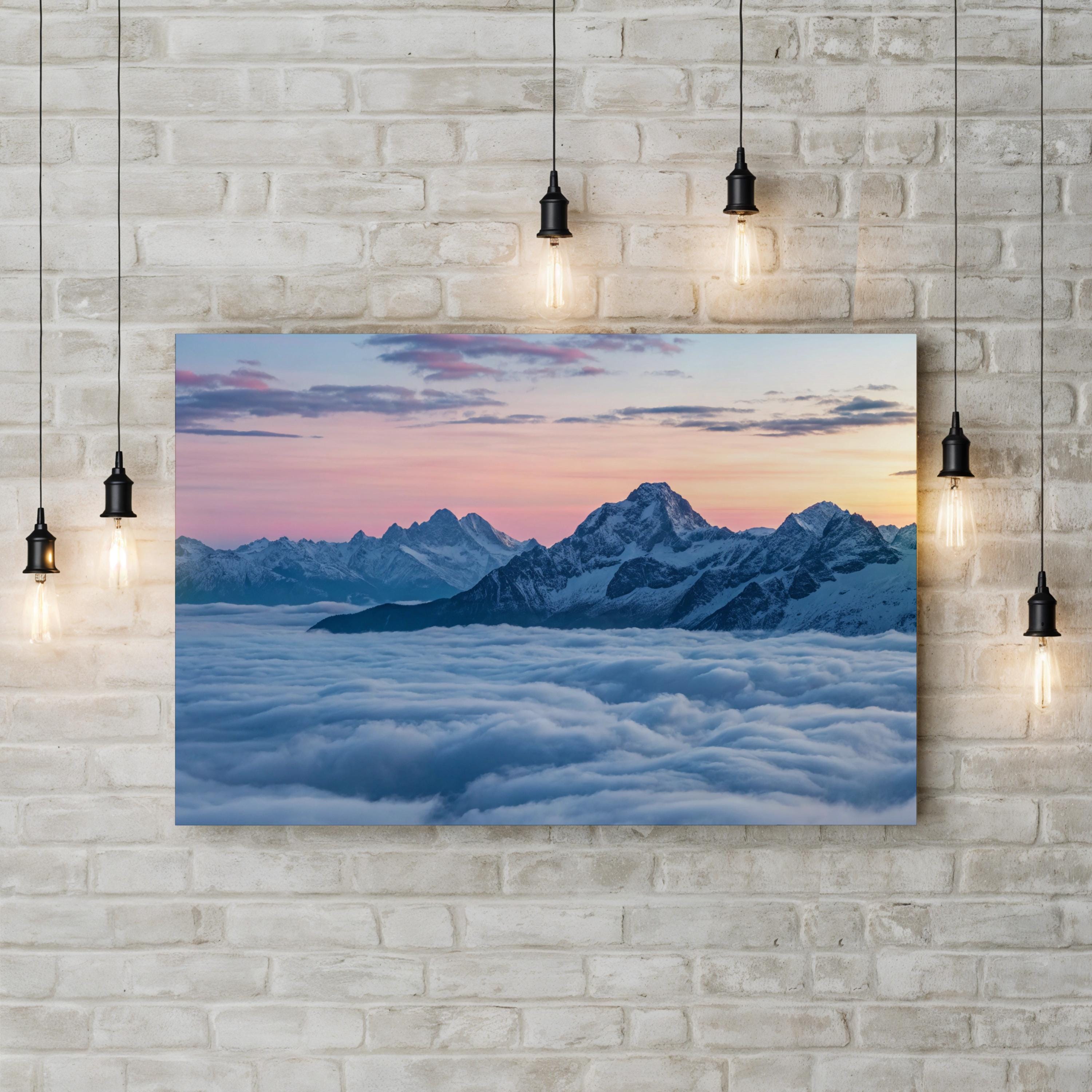 Mountain Sunrise Snowy Peaks – Vintage Photography Wall Art | Alpine Landscape Canvas Print
