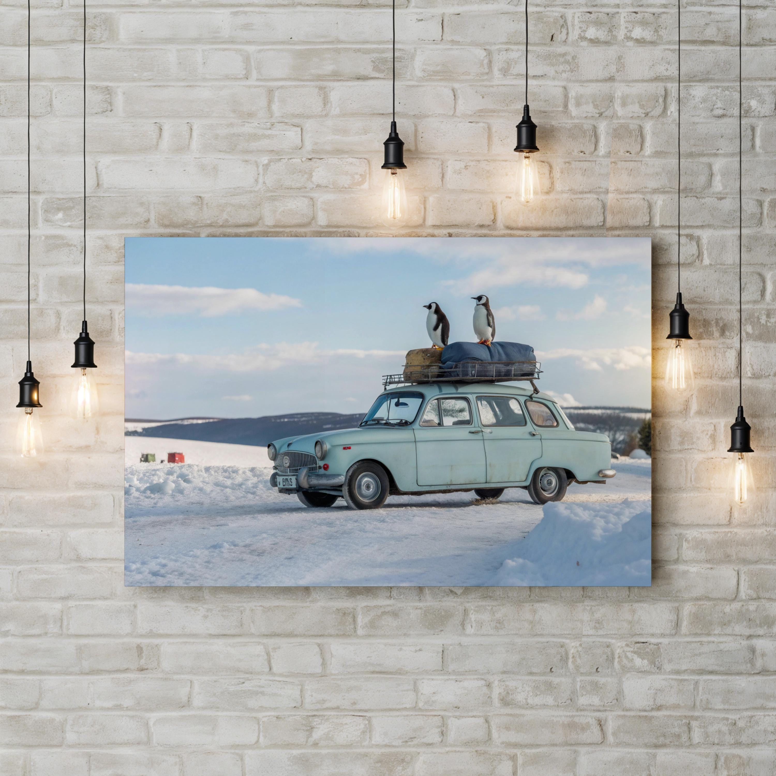 Vintage Car Travel Map – Period Illustration Wall Art | Classic Automotive Canvas Print