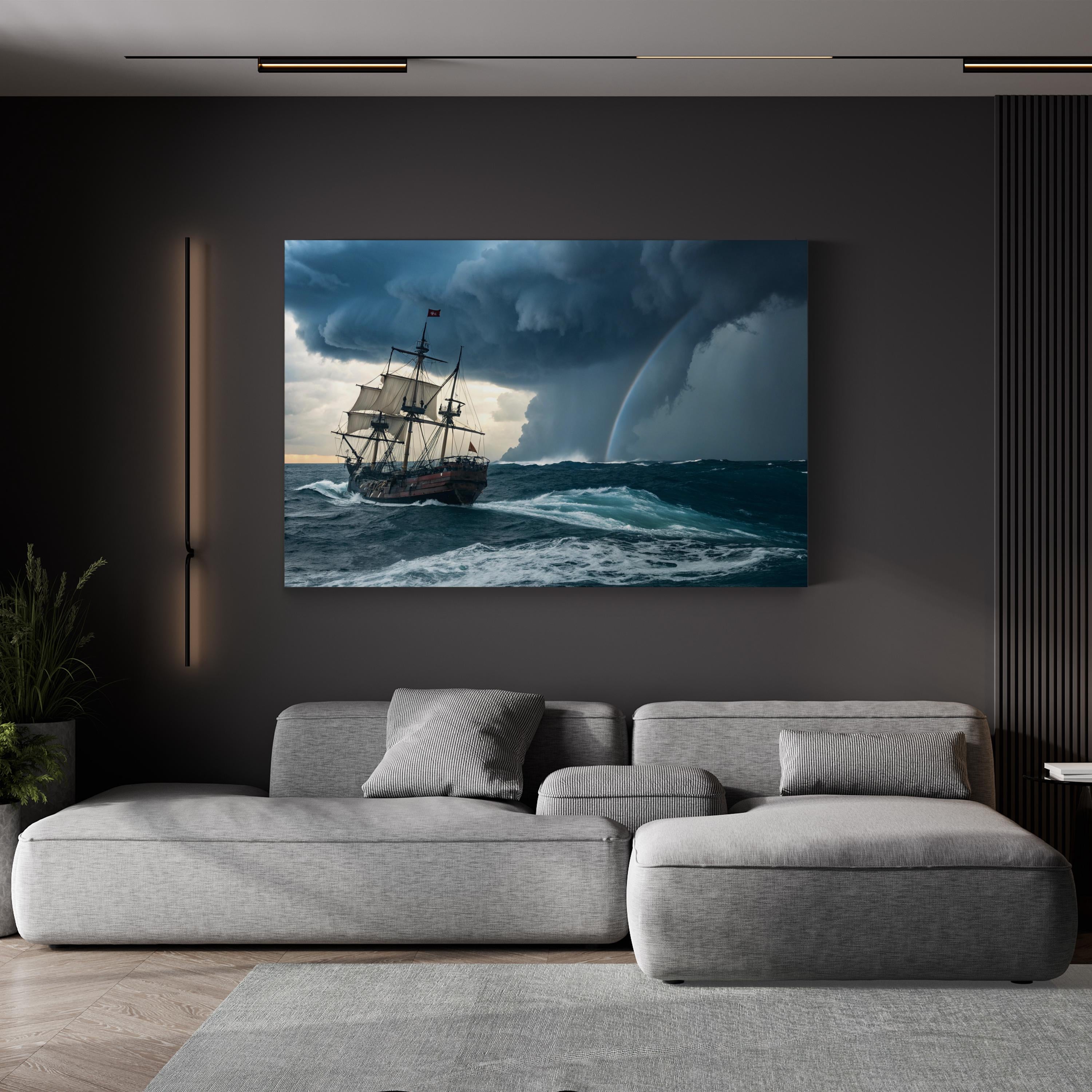 Pirate Ship Storm Canvas Art – Dramatic Nautical Seascape