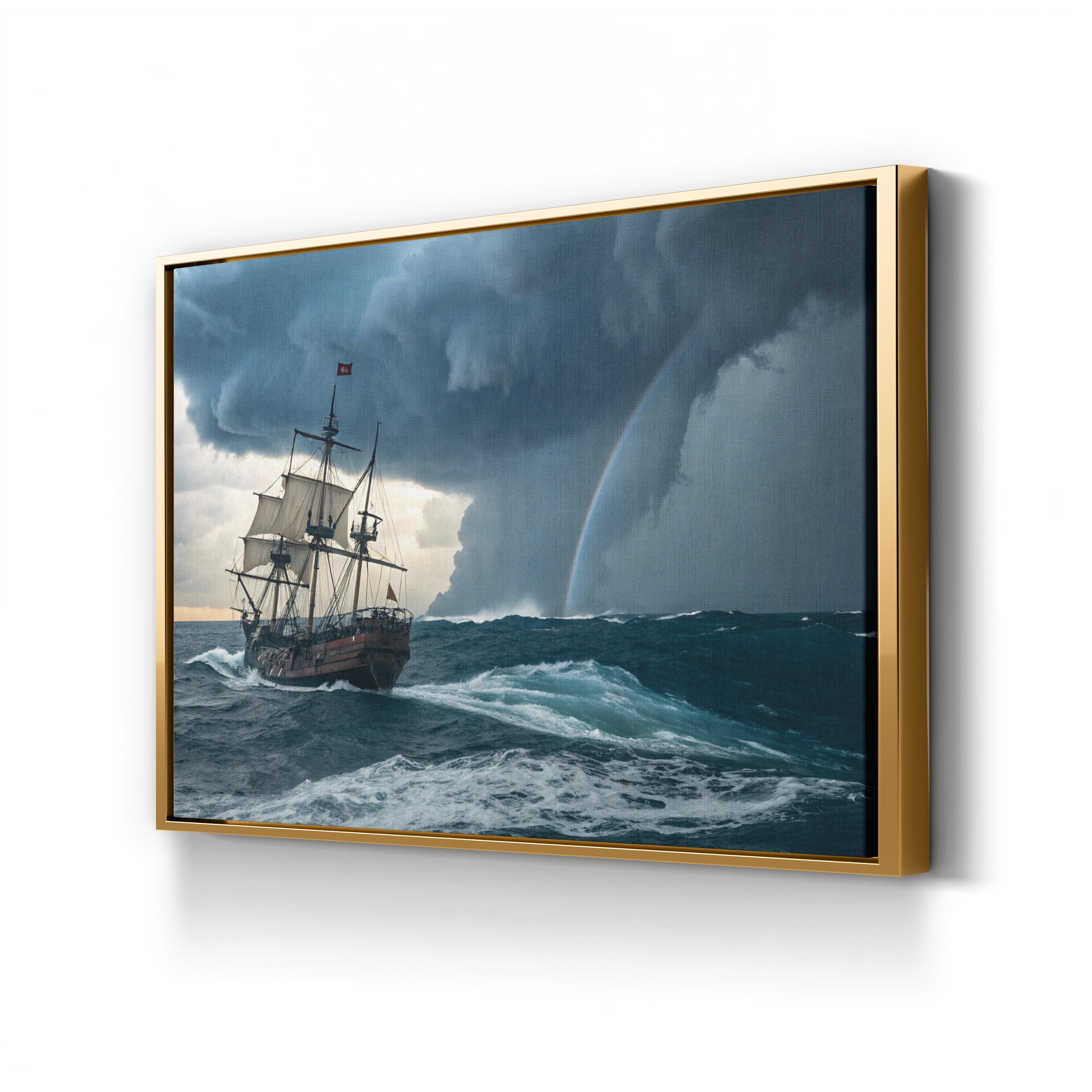 Pirate Ship Storm Canvas Art – Dramatic Nautical Seascape