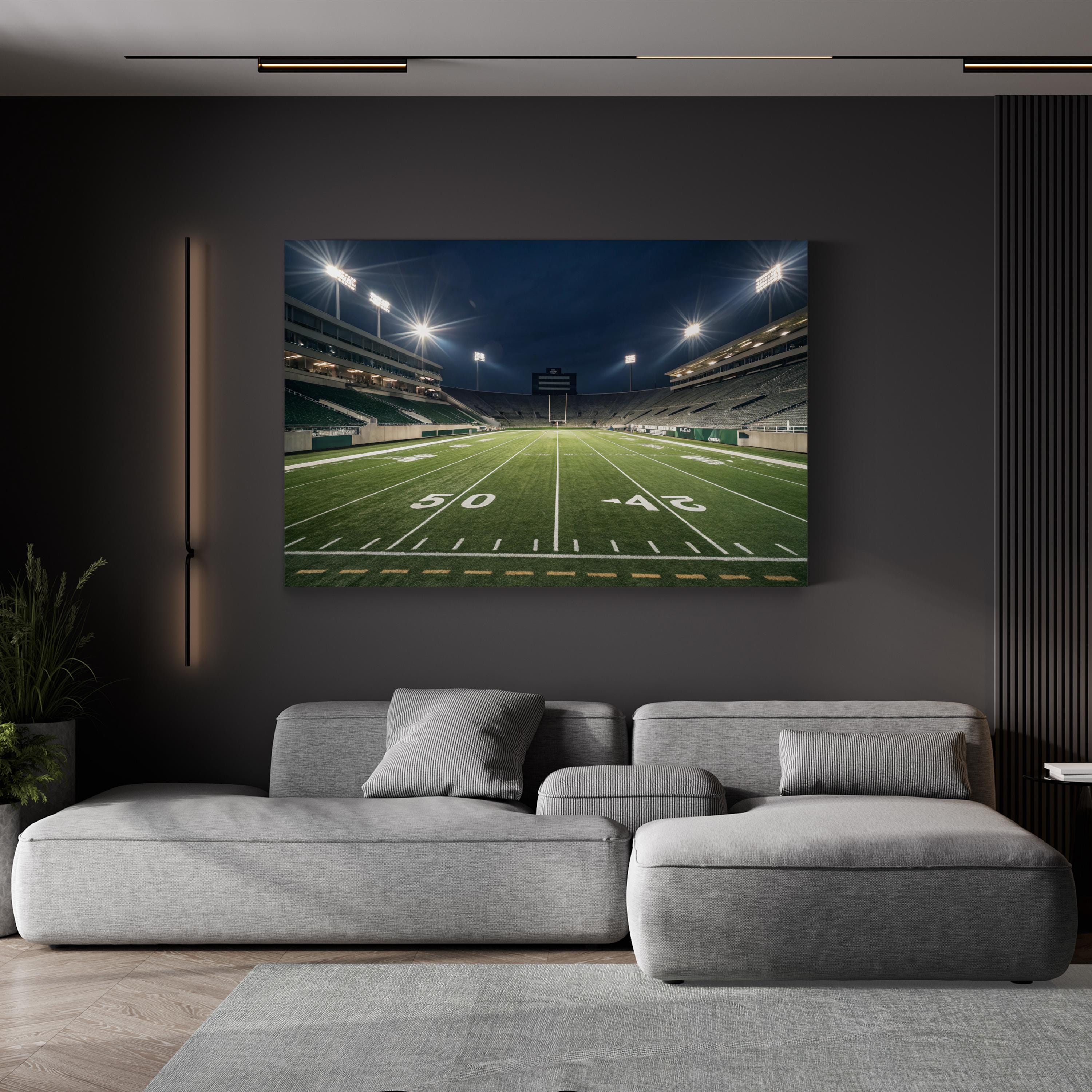 Night Football Field – Vintage Photography Wall Art | Stadium Sports Canvas Print