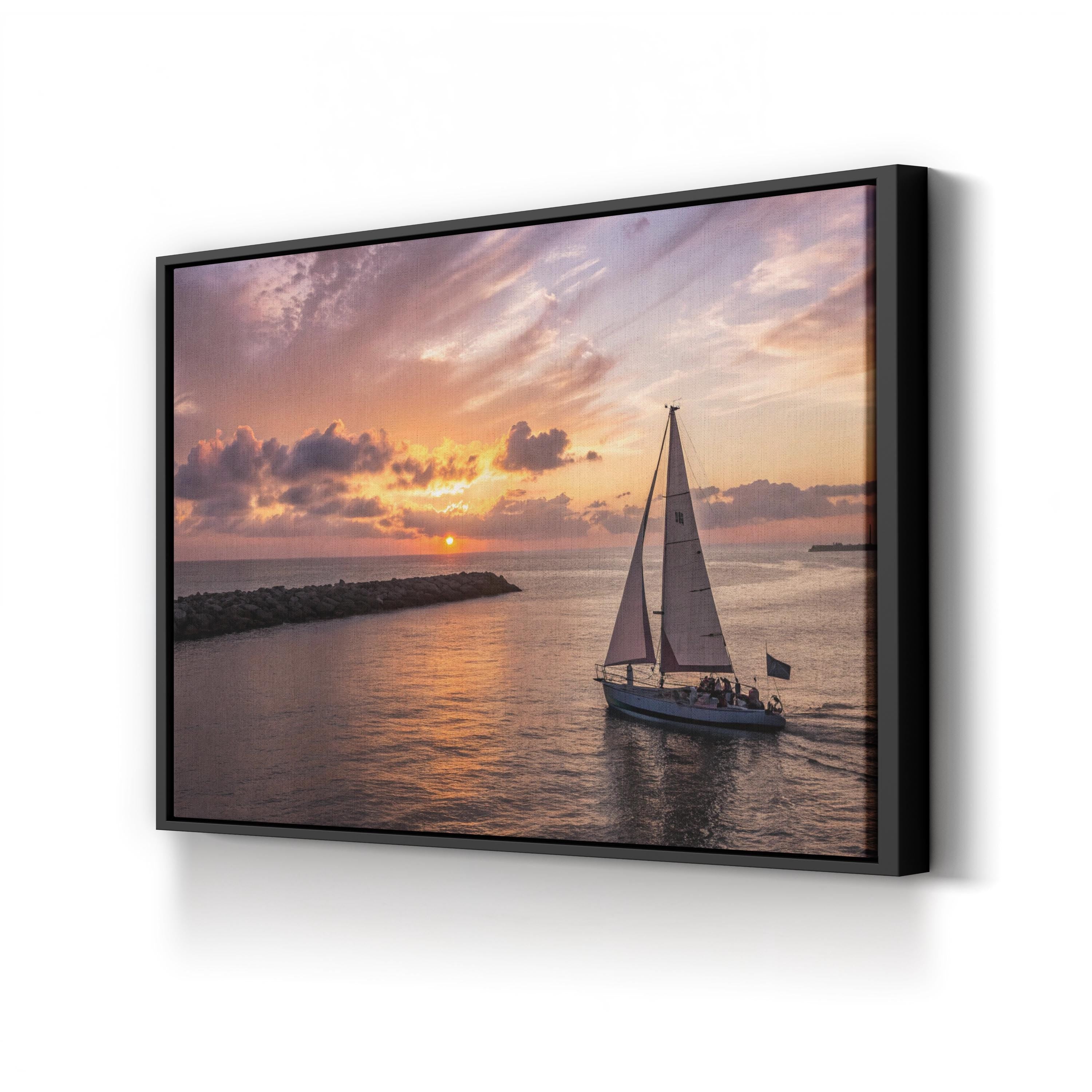 Redondo Beach Sunset, Redondo Beach, California Canvas Art: Coastal Ocean Sailboat Landscape