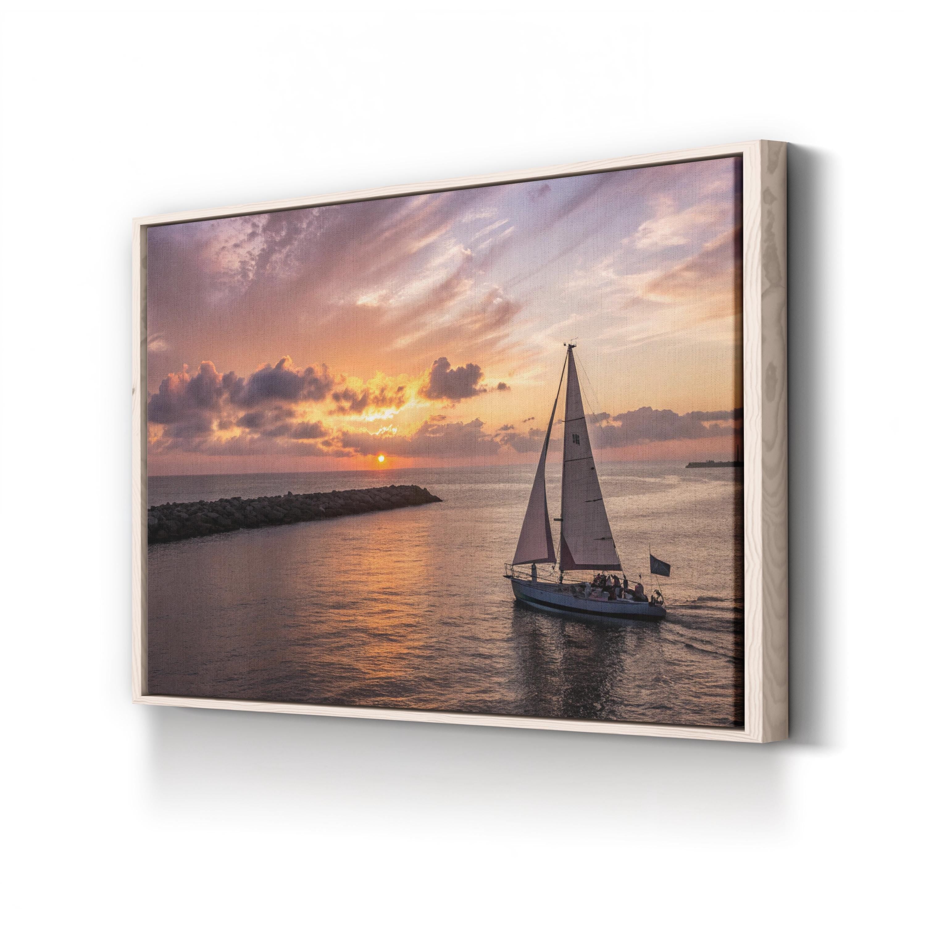 Redondo Beach Sunset, Redondo Beach, California Canvas Art: Coastal Ocean Sailboat Landscape