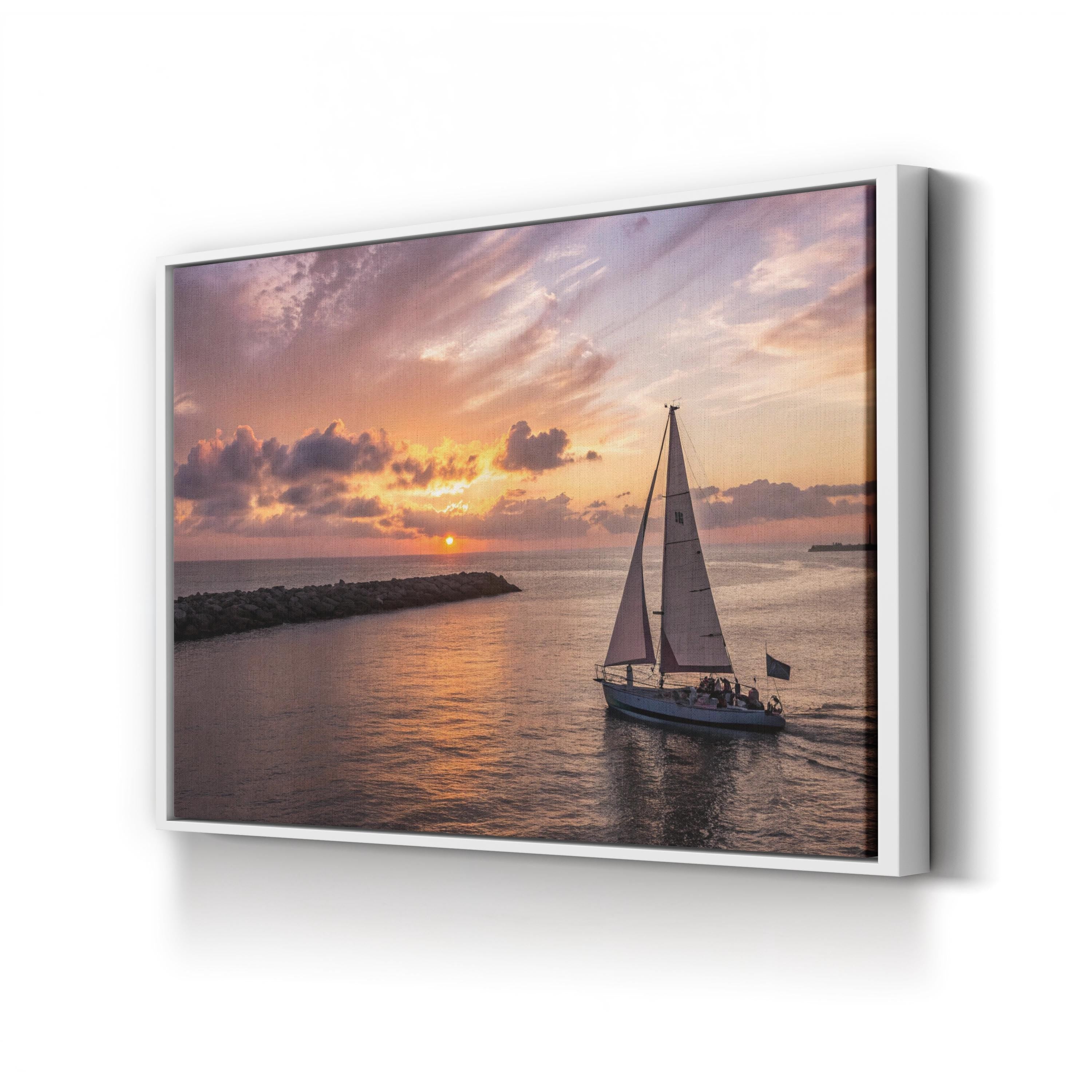 Redondo Beach Sunset, Redondo Beach, California Canvas Art: Coastal Ocean Sailboat Landscape