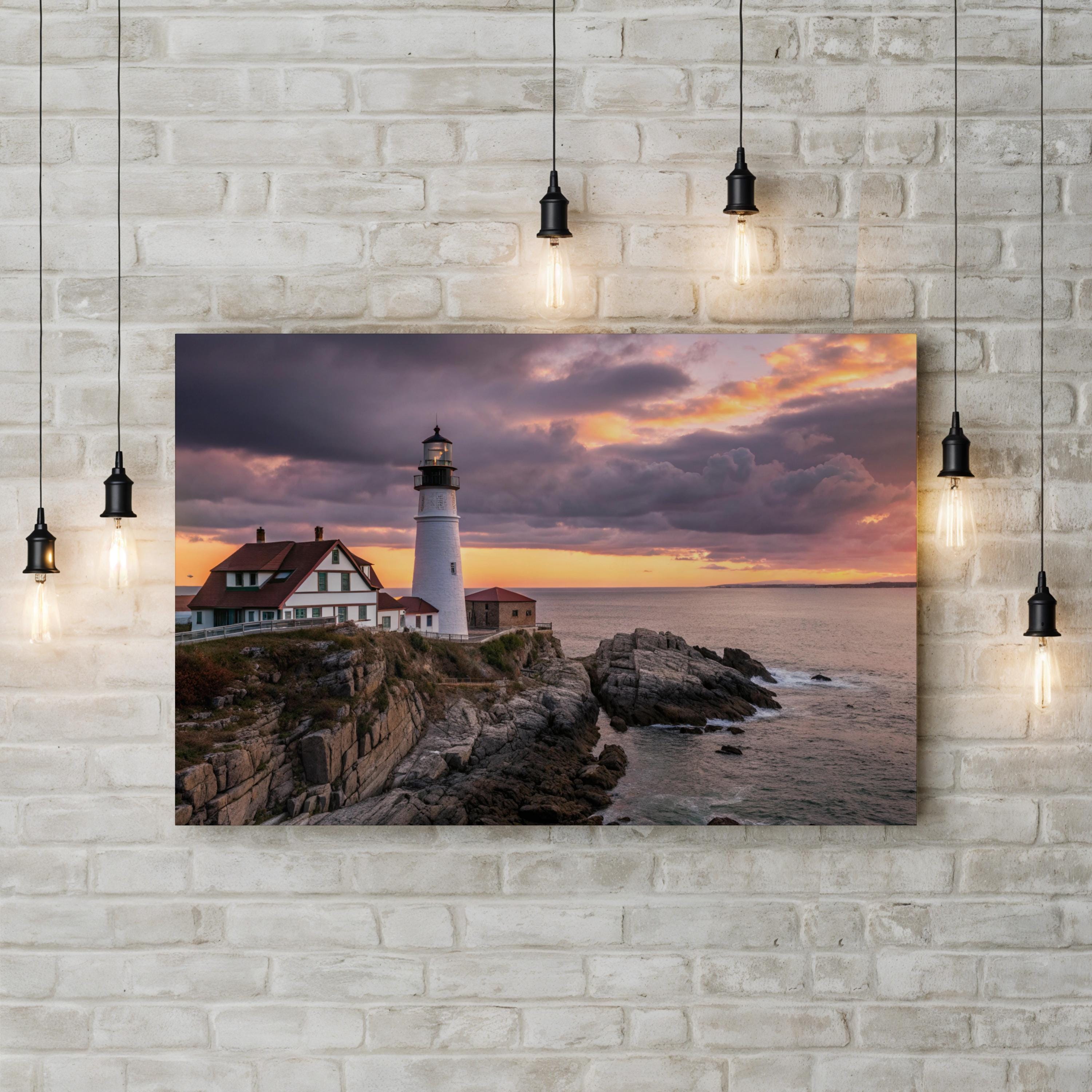 Portland Head Lighthouse, Cape Elizabeth Maine Wall Art — Atlantic Coastal Canvas Print