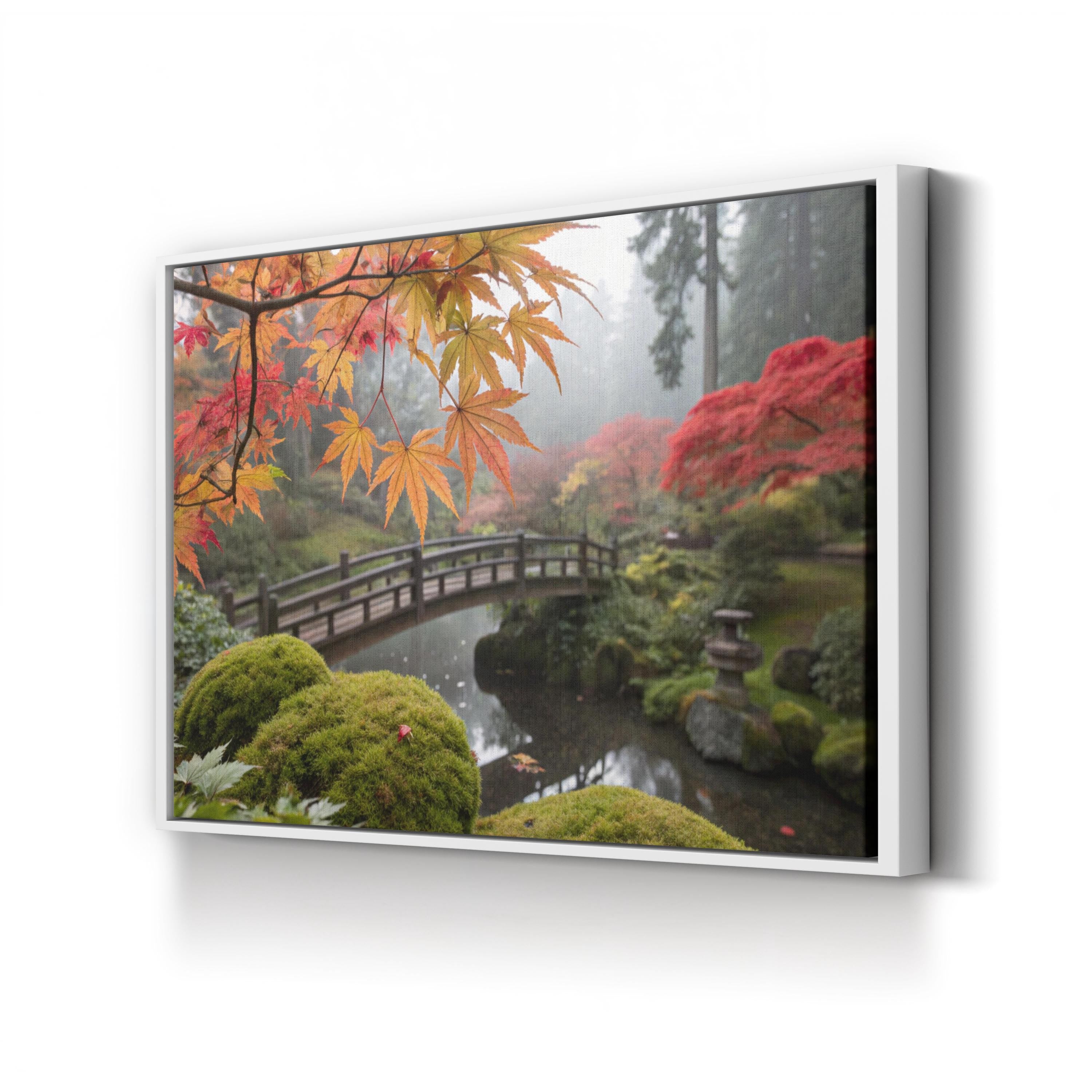 Japanese Zen Garden Bridge – Period Illustration Wall Art | Serene Landscape Canvas Print