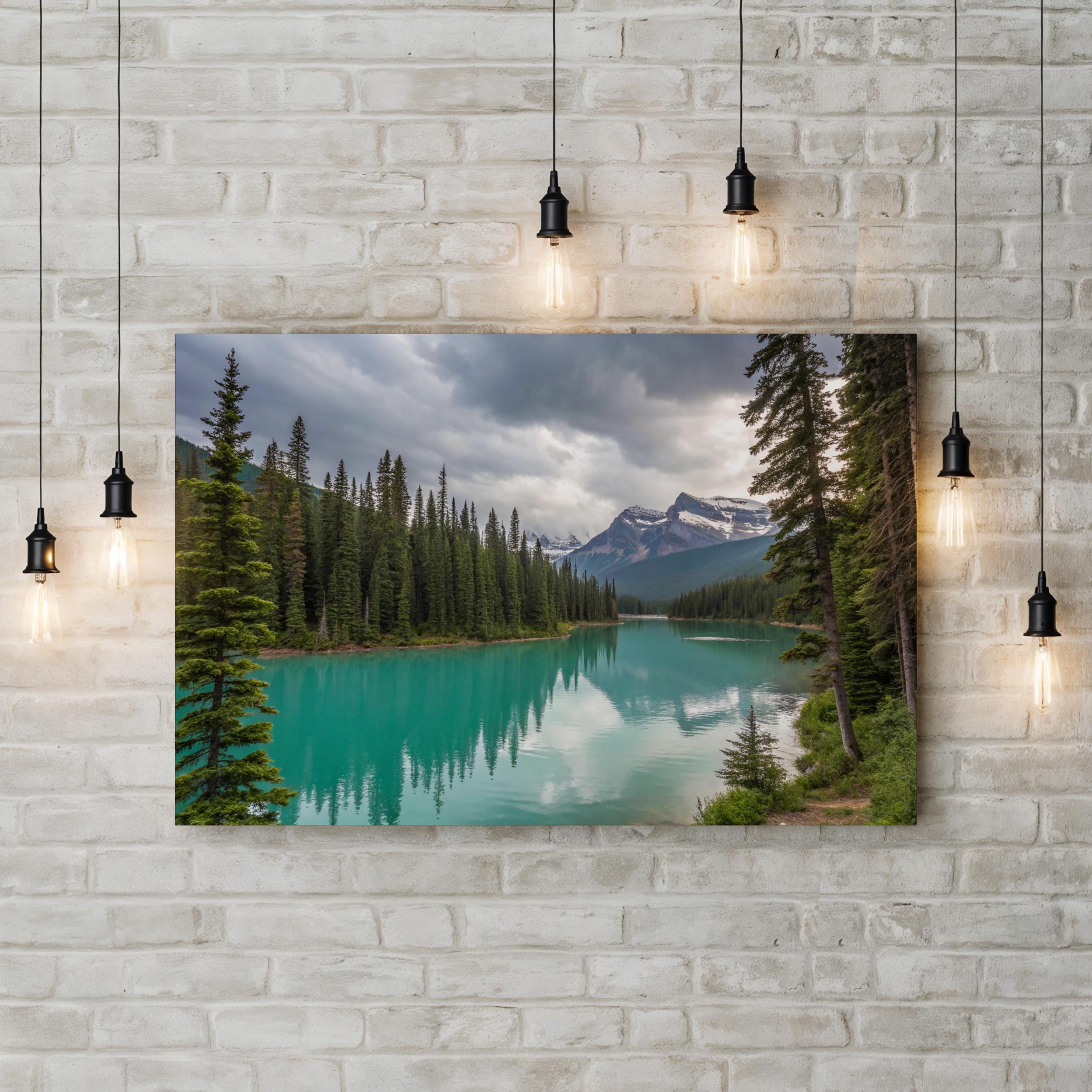 Mountain Lake Canvas Wall Art – Serene Alpine Landscape