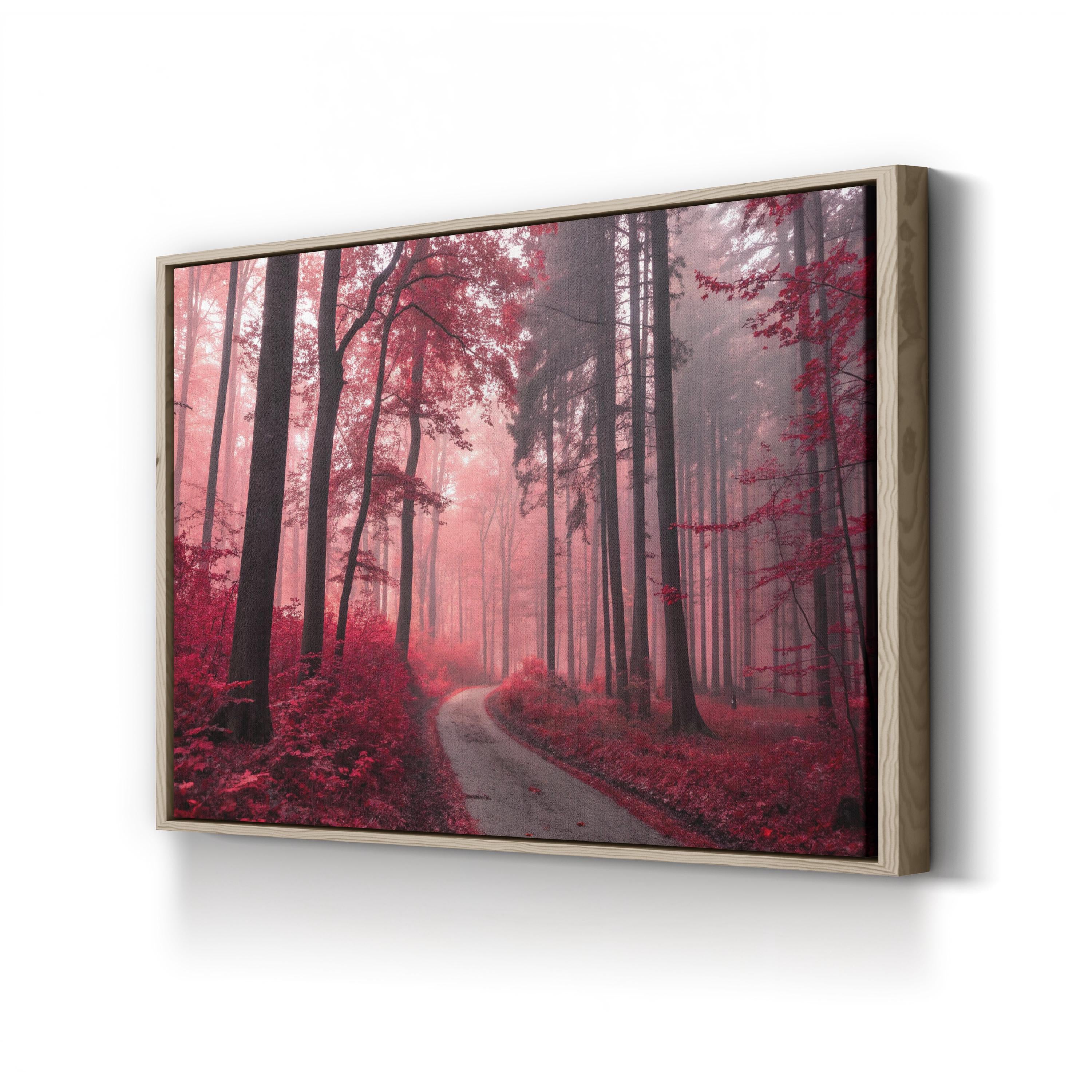 Red Forest Autumn Path – Vintage Photography Wall Art | Vibrant Landscape Canvas Print