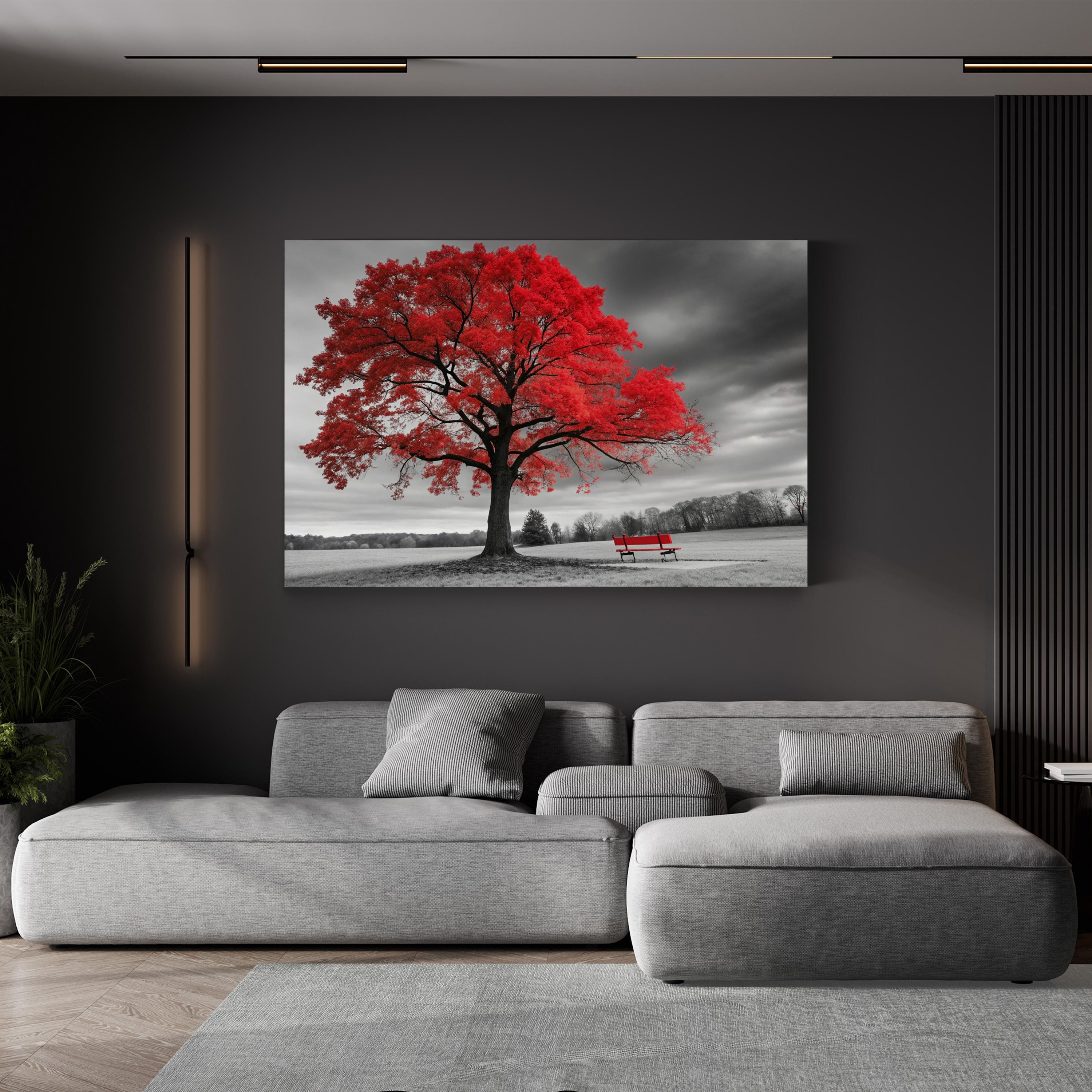 Red Tree in Autumn Wall Art — Contemporary Landscape Canvas Print