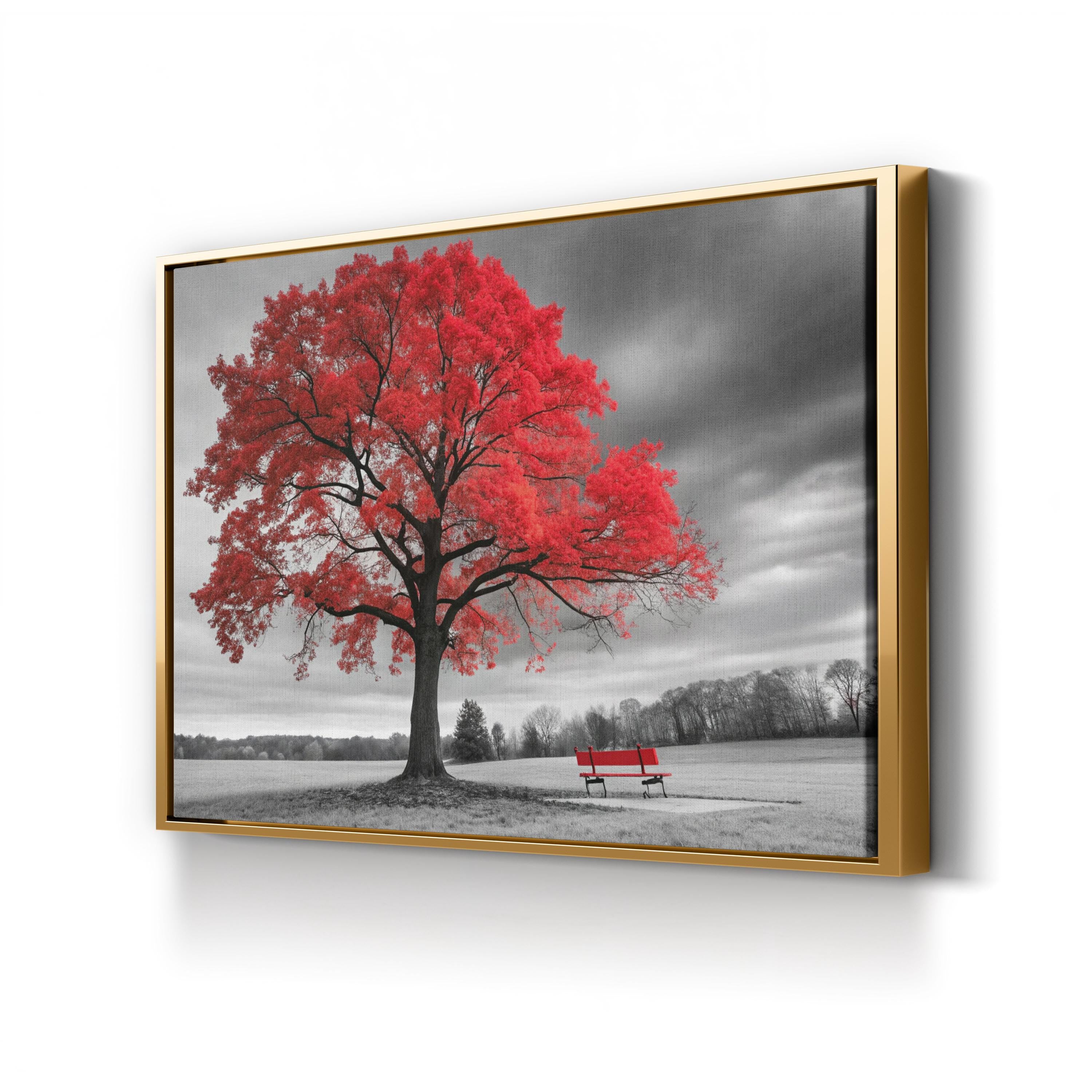 Red Tree in Autumn Wall Art — Contemporary Landscape Canvas Print
