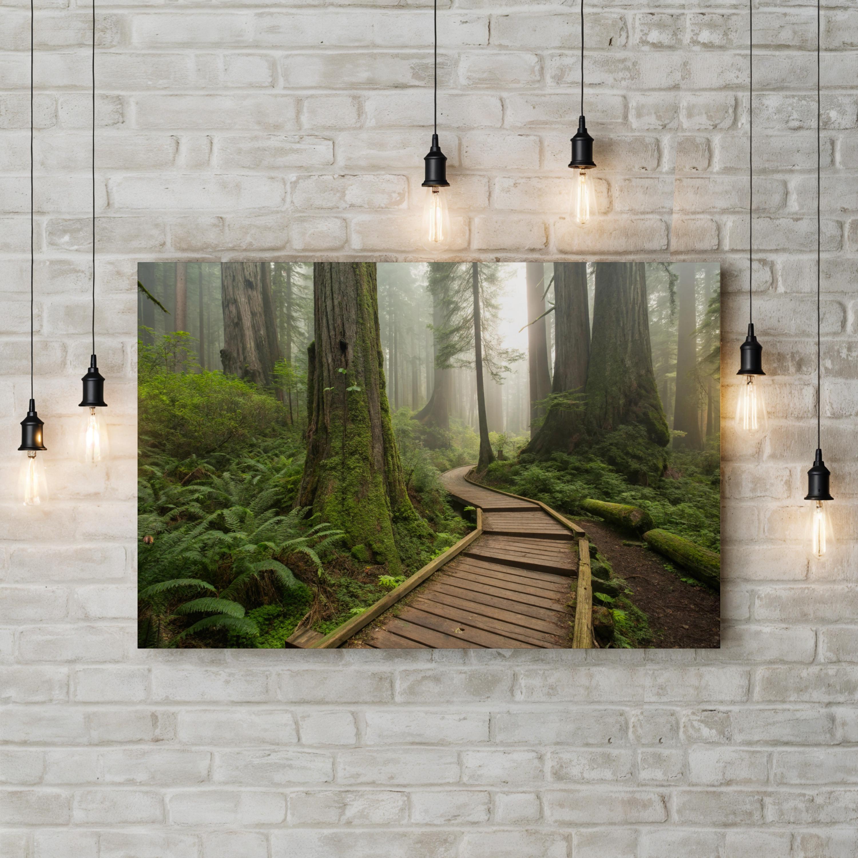 Misty Forest Pathway – Vintage Photography Wall Art | Serene Nature Canvas Print