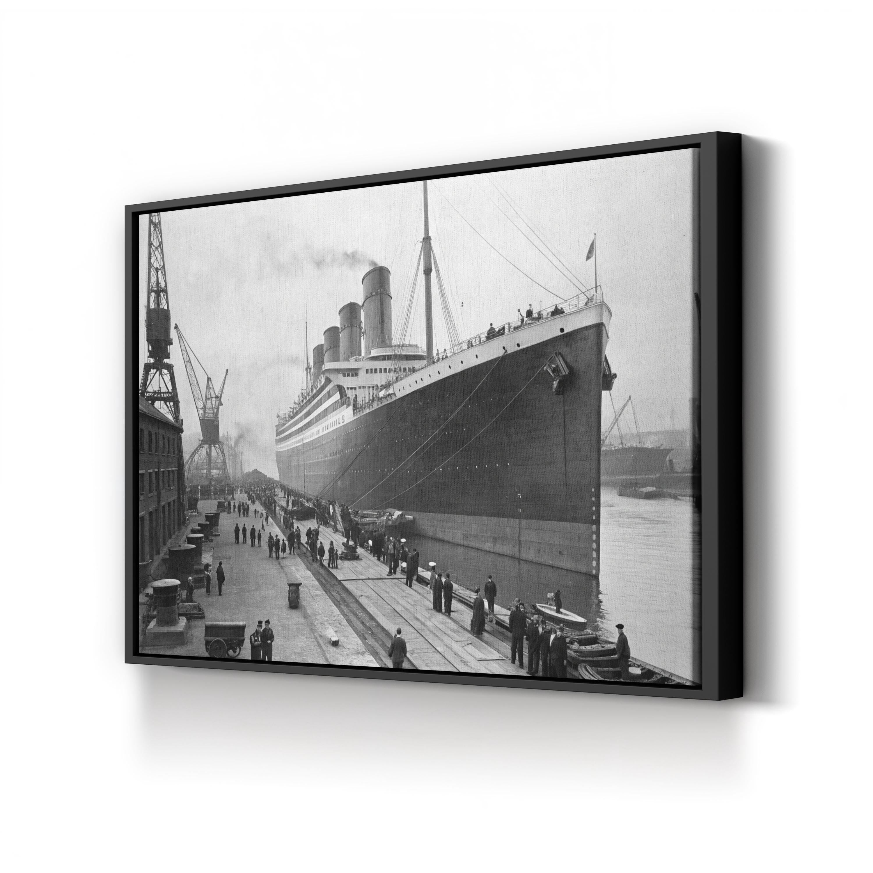 Launching of the RMS Titanic of the White Star Line, Belfast 1911 Wall Art – Historic Black & White Nautical Canvas Print