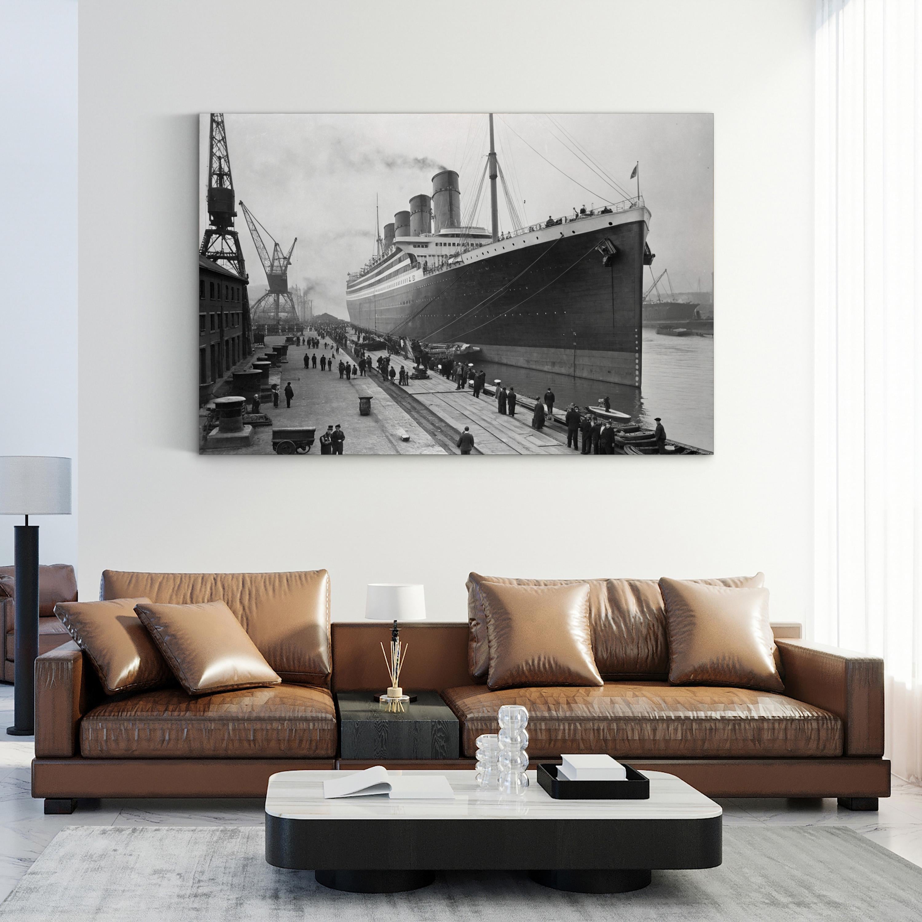 Launching of the RMS Titanic of the White Star Line, Belfast 1911 Wall Art – Historic Black & White Nautical Canvas Print