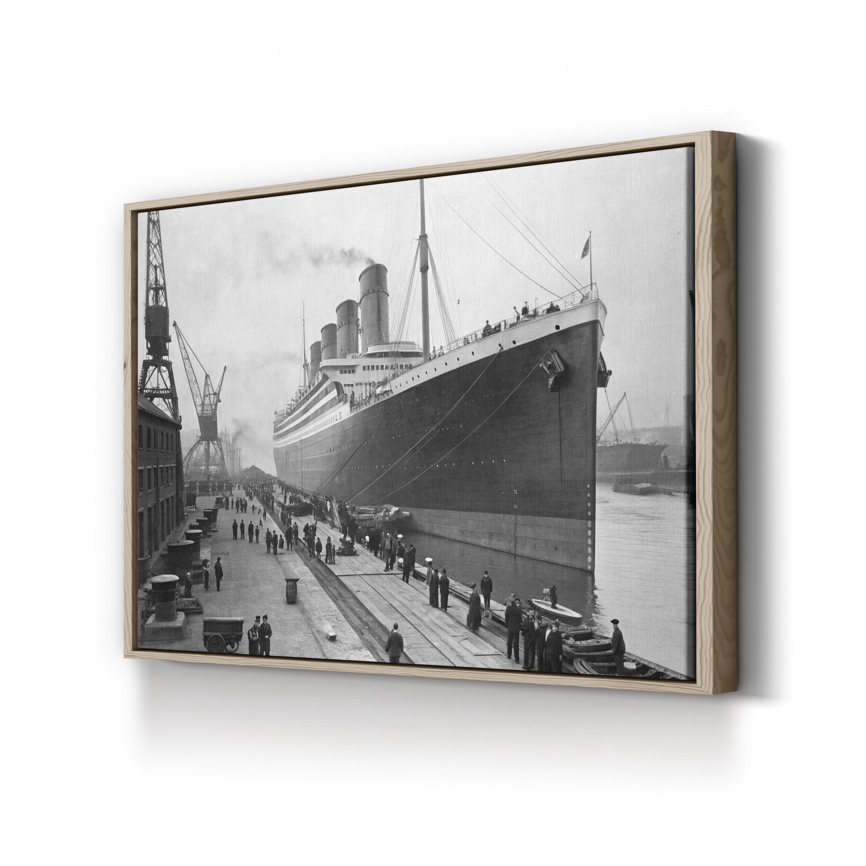 Launching of the RMS Titanic of the White Star Line, Belfast 1911 Wall Art – Historic Black & White Nautical Canvas Print