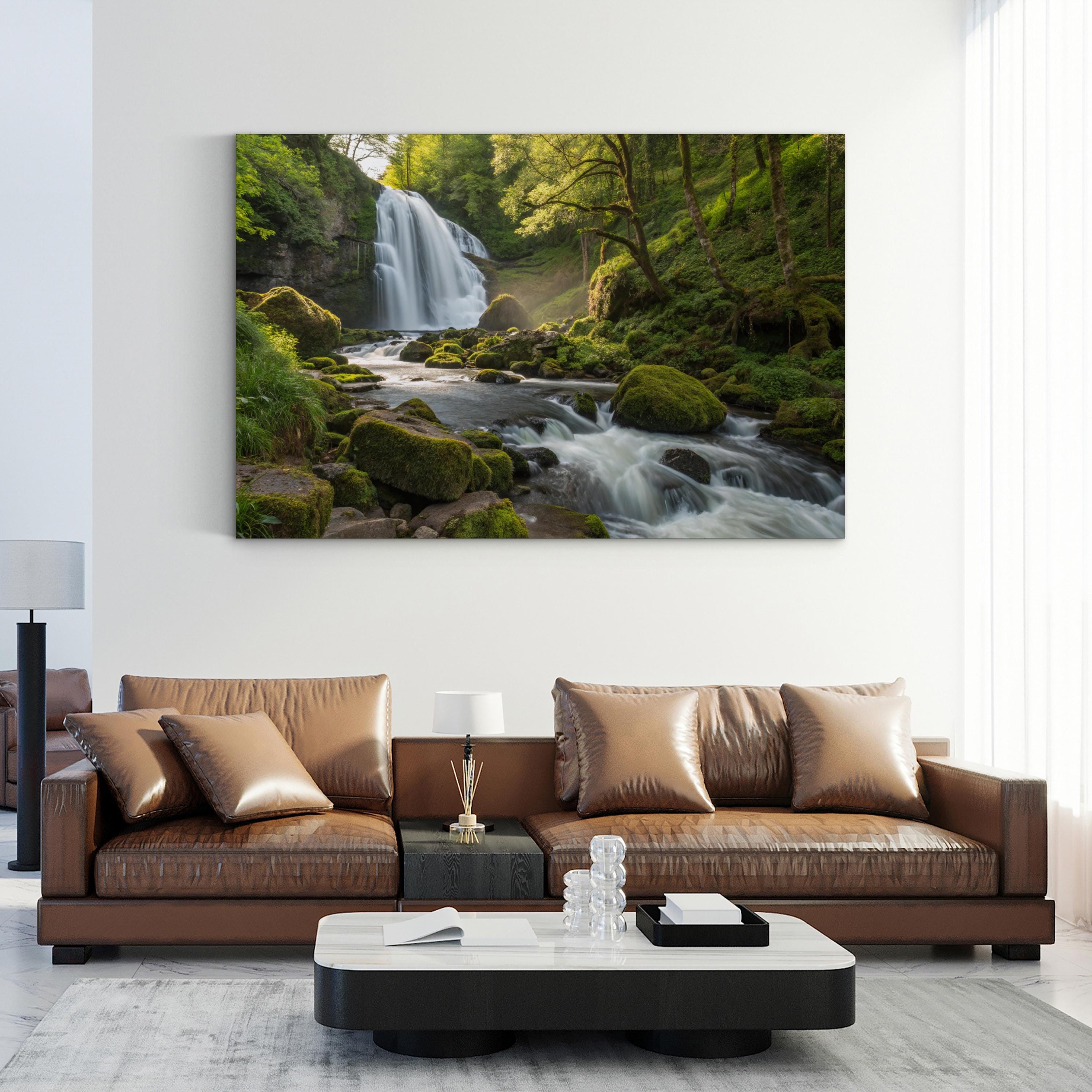 Roadside Waterfall Forest – Vintage Photography Wall Art | Tranquil Nature Canvas Print