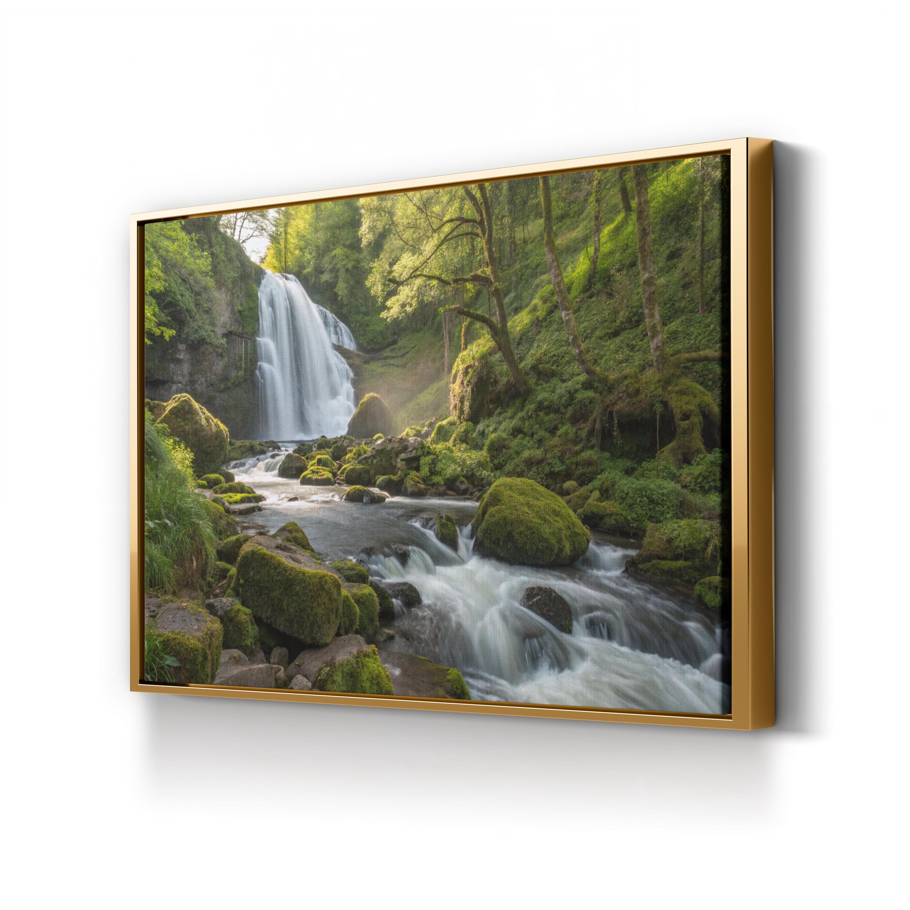Roadside Waterfall Forest – Vintage Photography Wall Art | Tranquil Nature Canvas Print