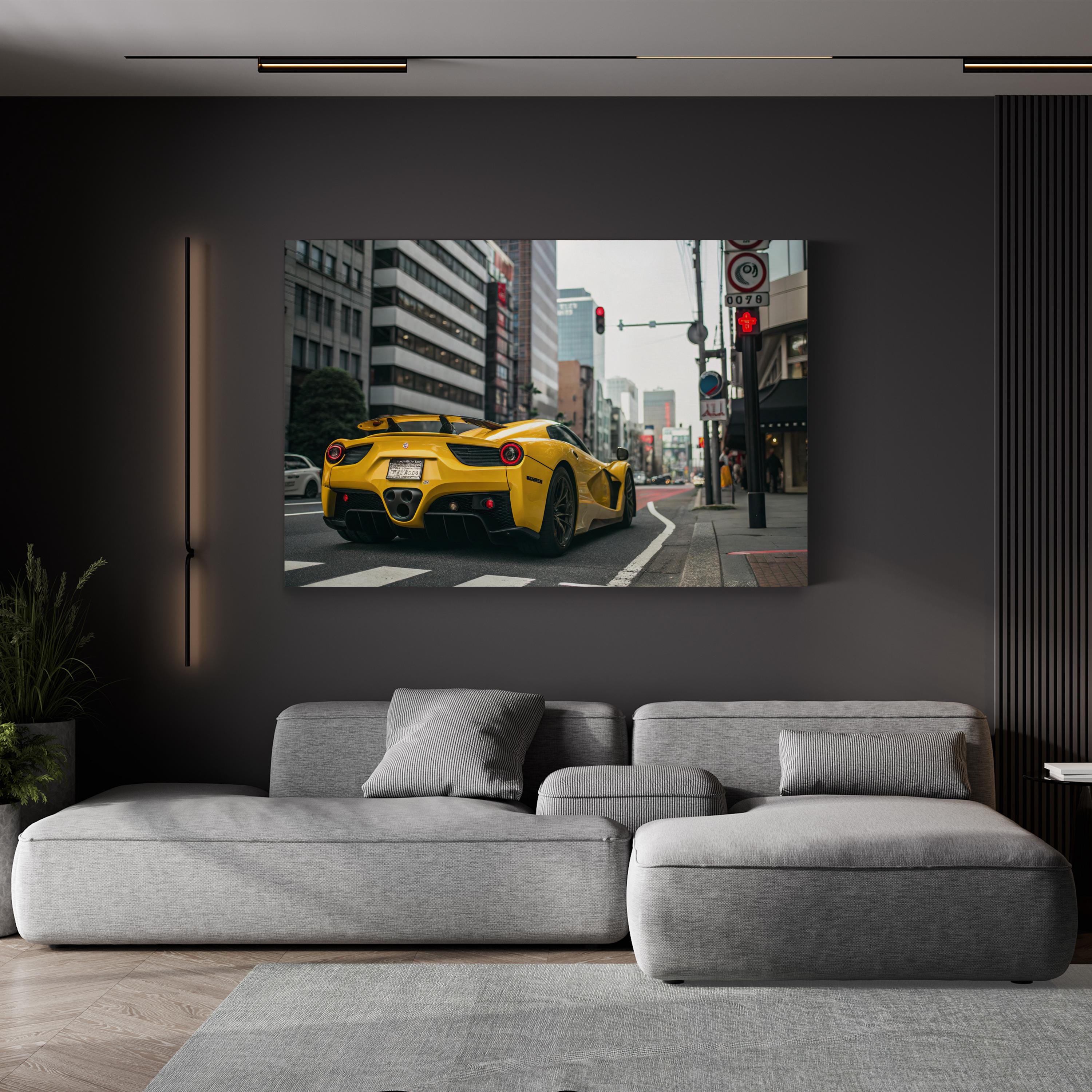 Yellow Sports Car Urban – Vintage Photography Wall Art | Automotive Canvas Print