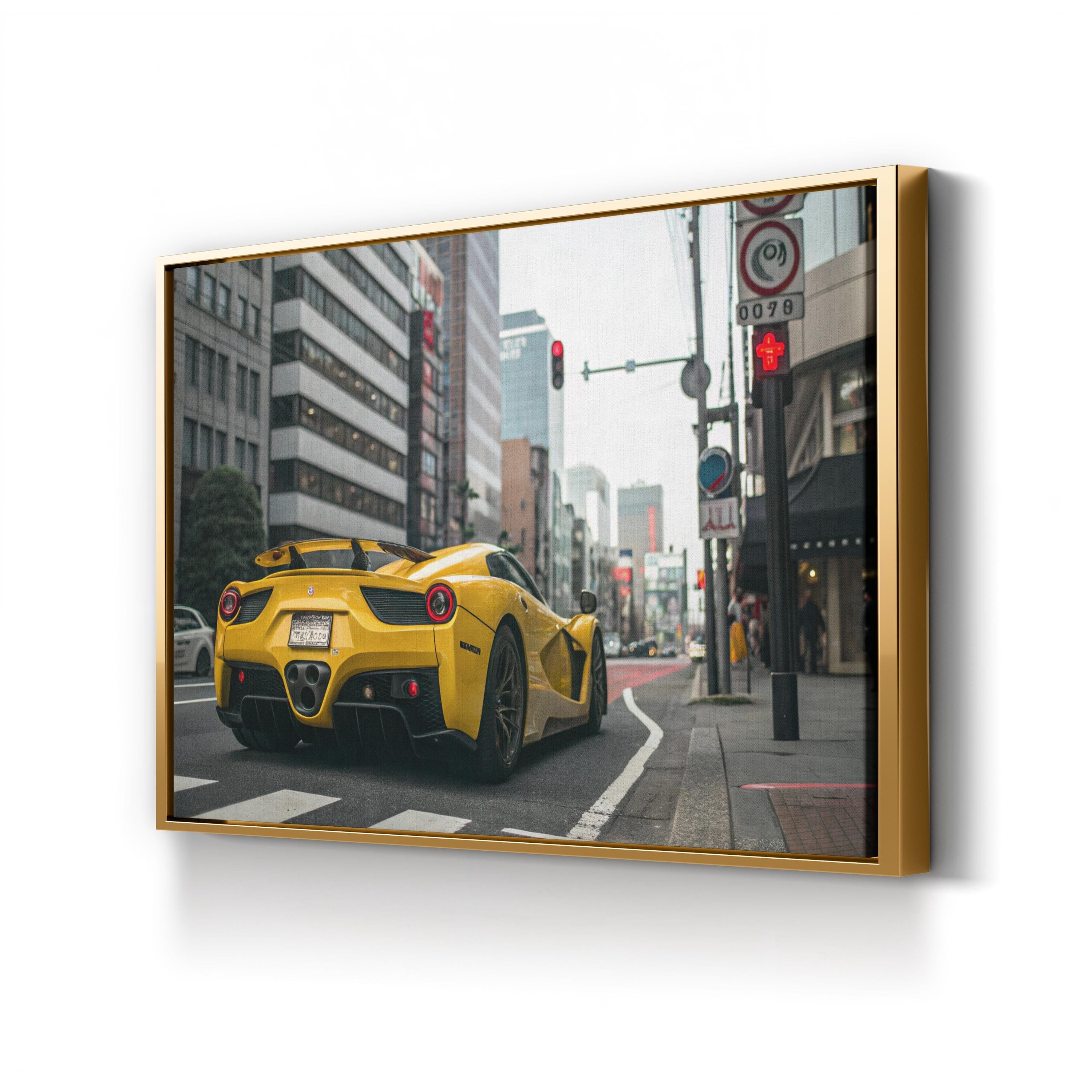 Yellow Sports Car Urban – Vintage Photography Wall Art | Automotive Canvas Print