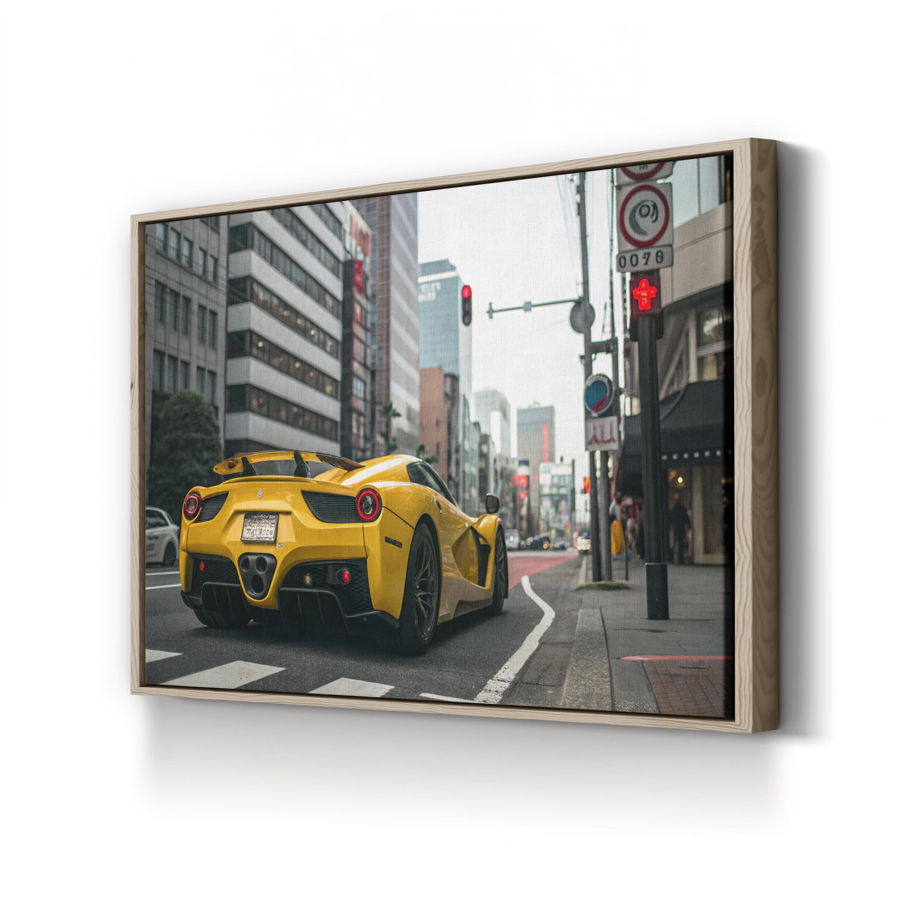 Yellow Sports Car Urban – Vintage Photography Wall Art | Automotive Canvas Print