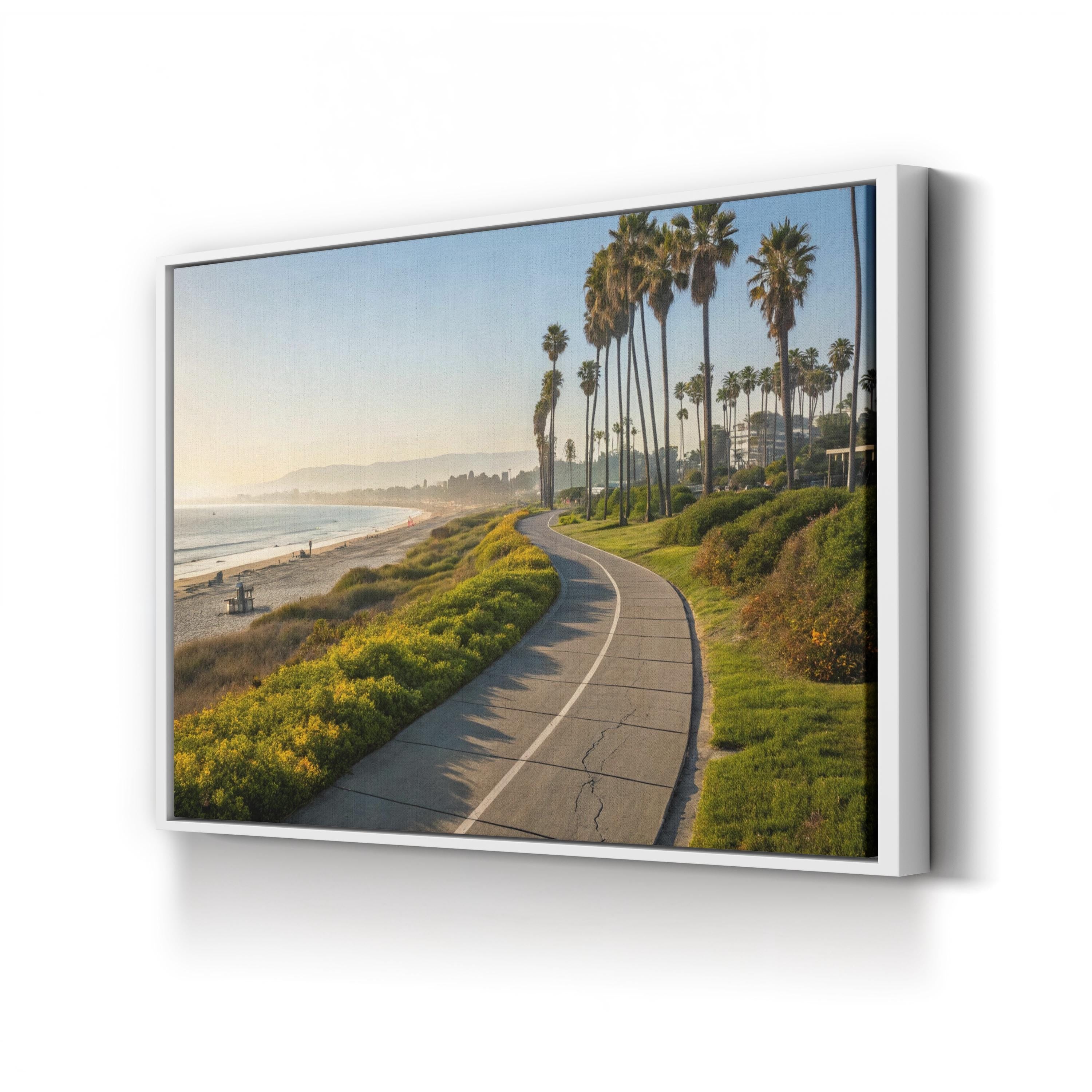 Santa Barbara Bike Path, Santa Barbara, California Canvas Print: Coastal Palm Tree Beach Wall Art