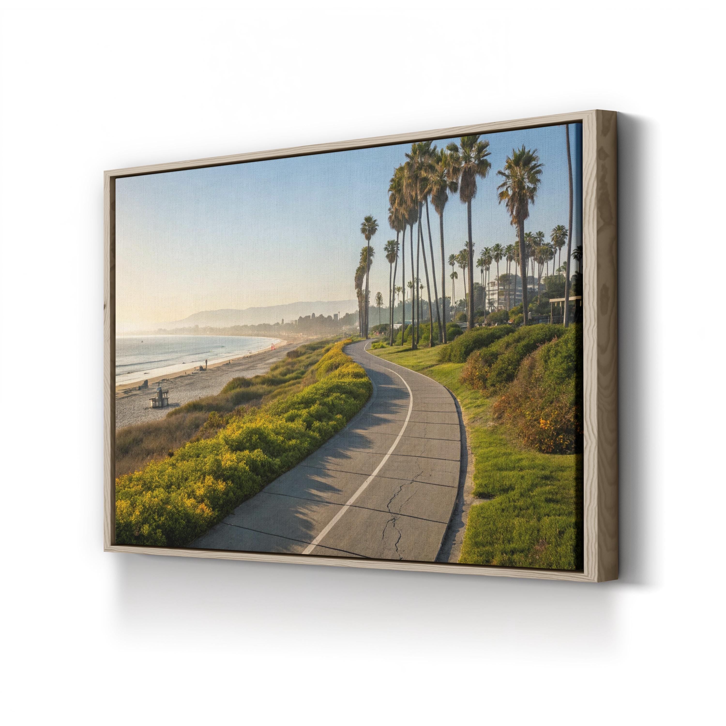 Santa Barbara Bike Path, Santa Barbara, California Canvas Print: Coastal Palm Tree Beach Wall Art