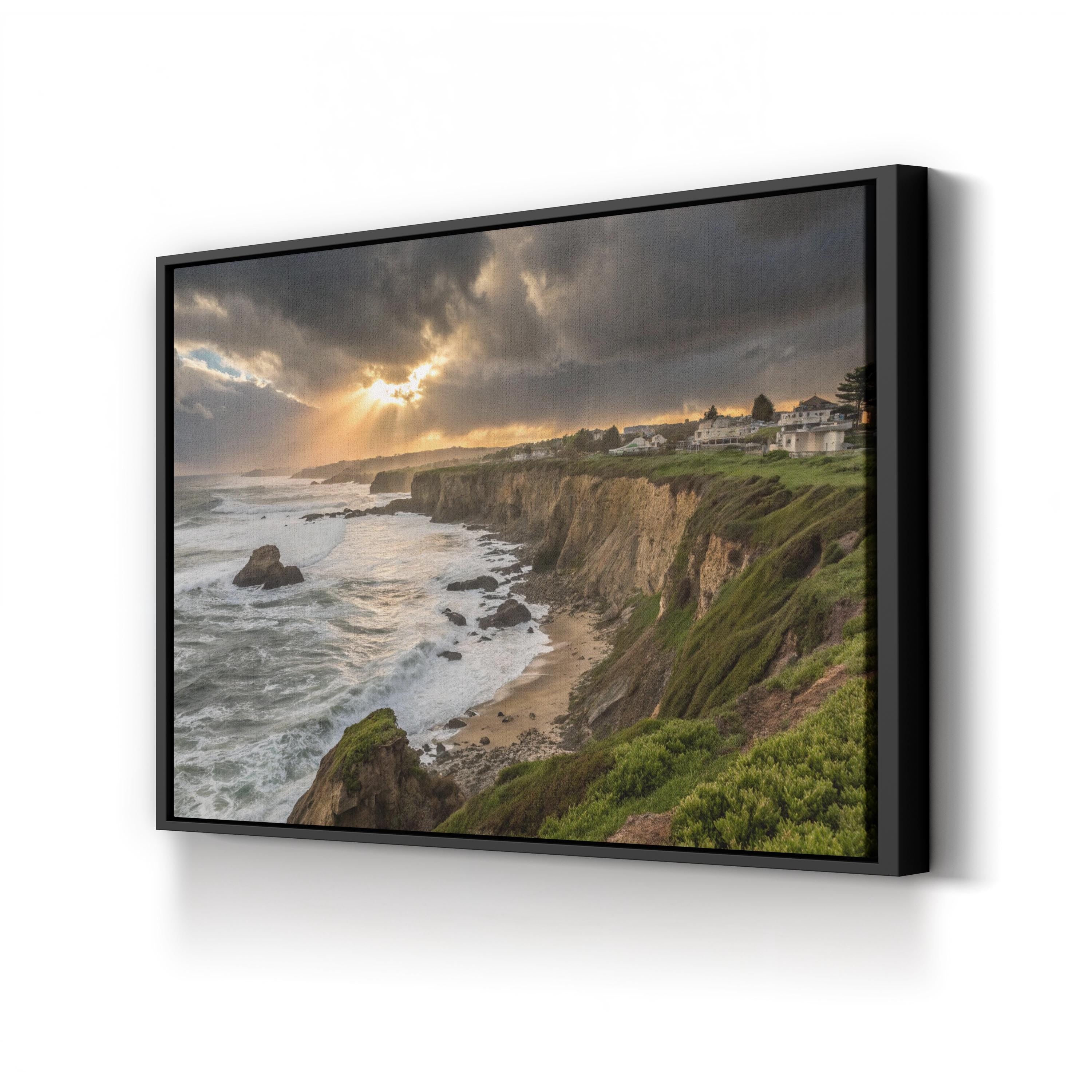 Santa Cruz Sunset, Santa Cruz, California Canvas Art, Coastal Cliff Ocean Landscape