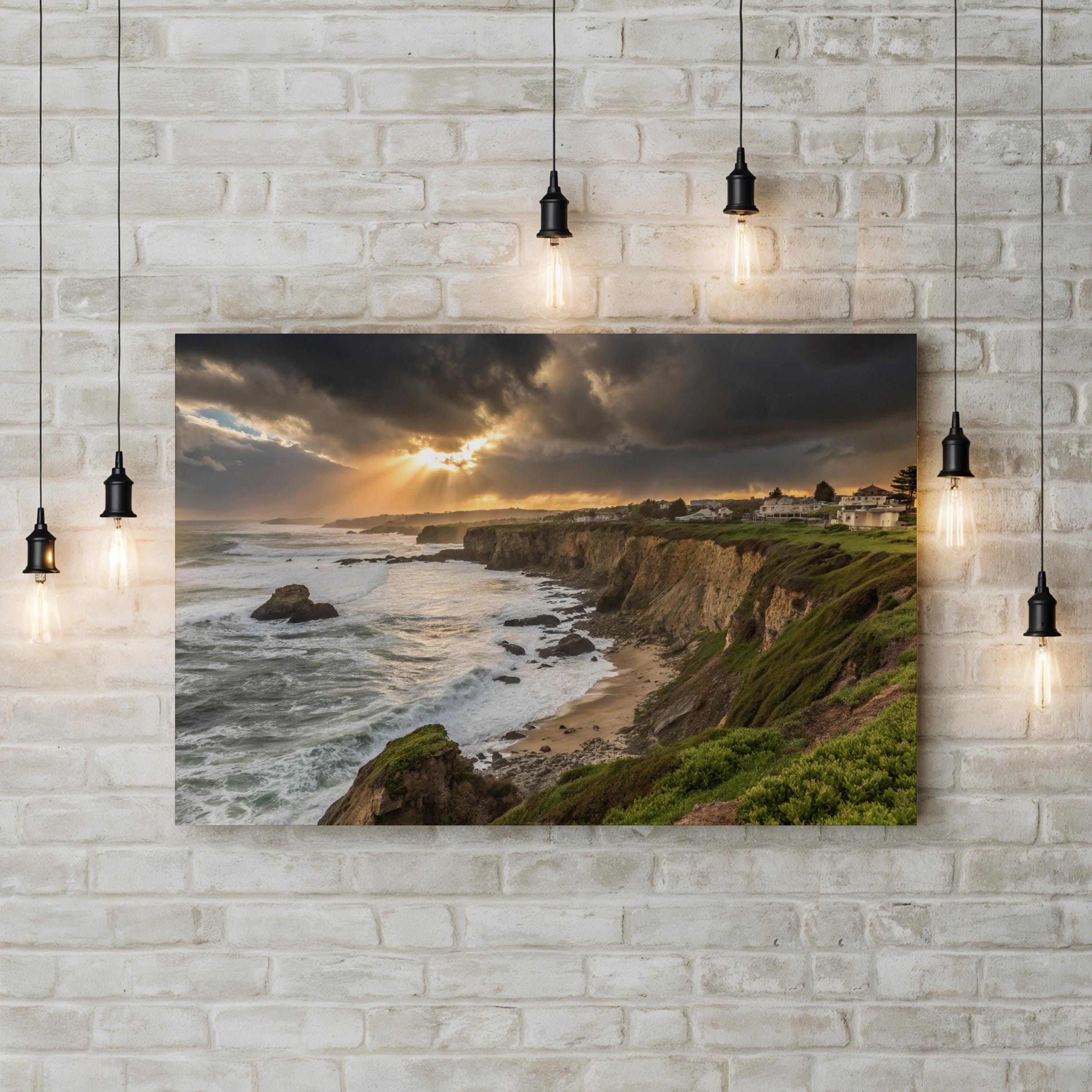 Santa Cruz Sunset, Santa Cruz, California Canvas Art, Coastal Cliff Ocean Landscape