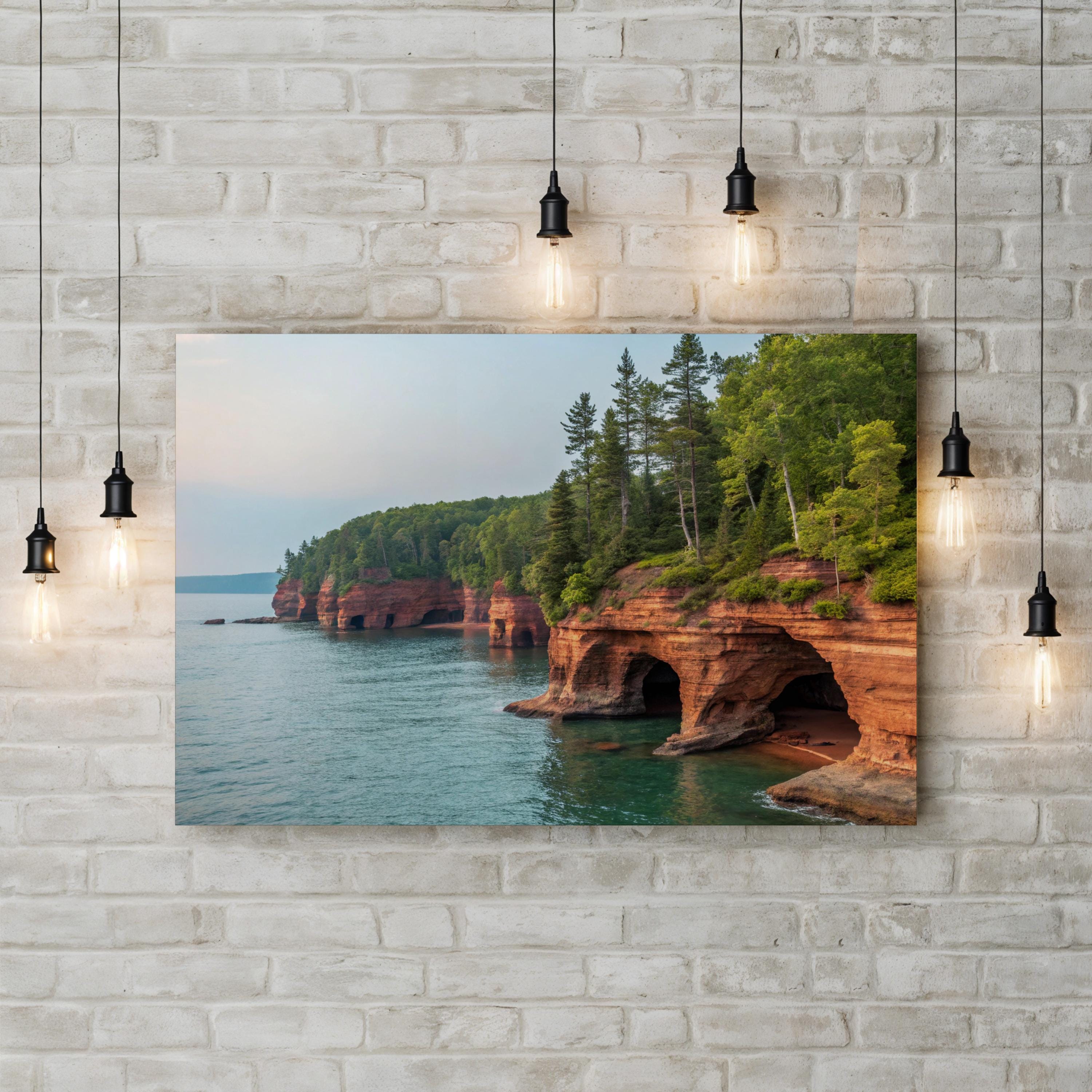 Sea Caves Apostle Islands— Lake Superior Sandstone Cliffs Print, Wisconsin Coastal Landscape