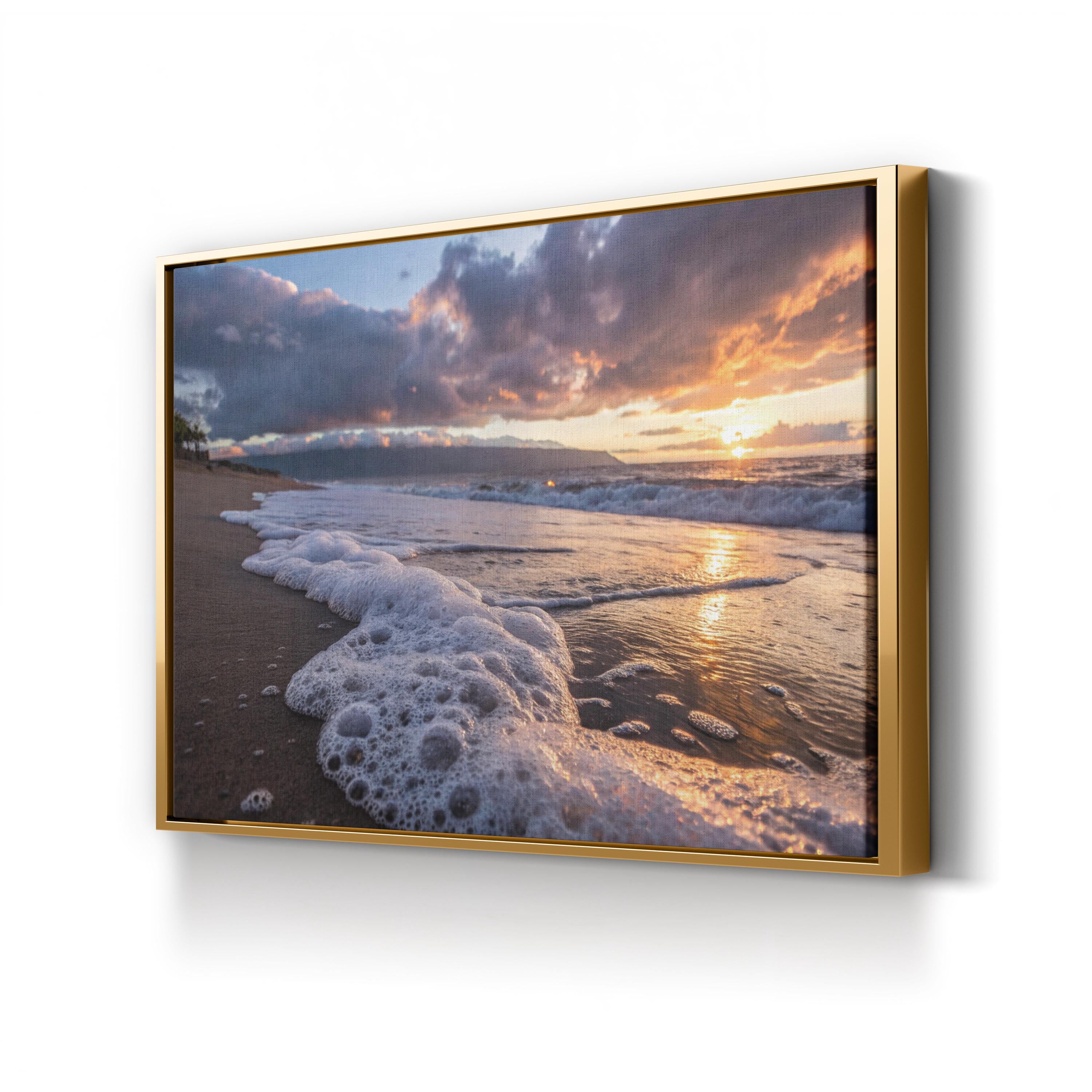 Seafoam Sunrise Canvas Wall Art — Coastal Beach Shoreline Photography Print