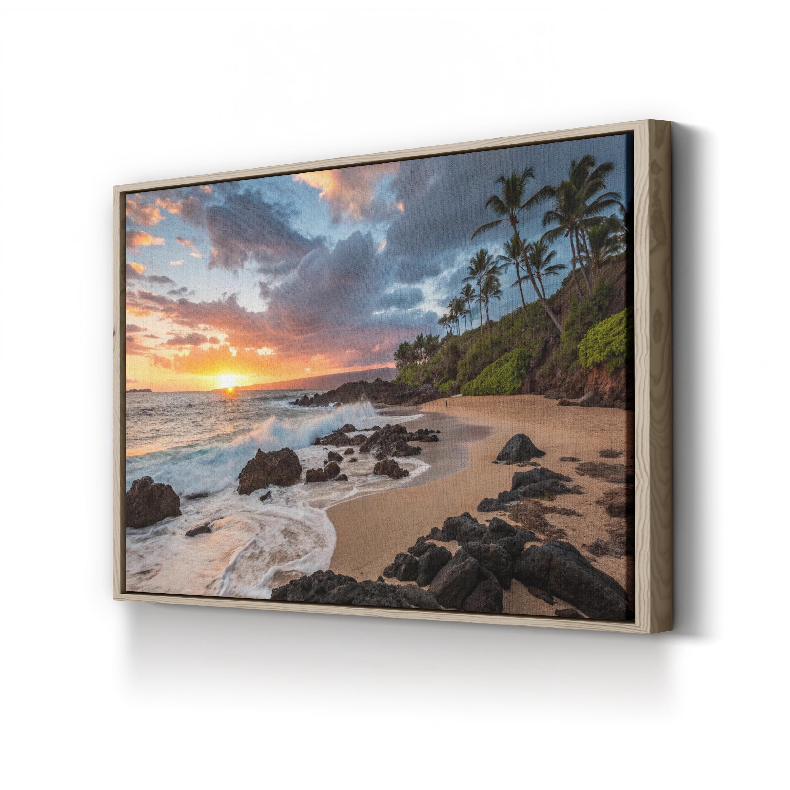 Secret Beach Kauai Hawaii Sunset Beach Canvas Art: Sunset Ocean Wave Photography, Coastal Decor