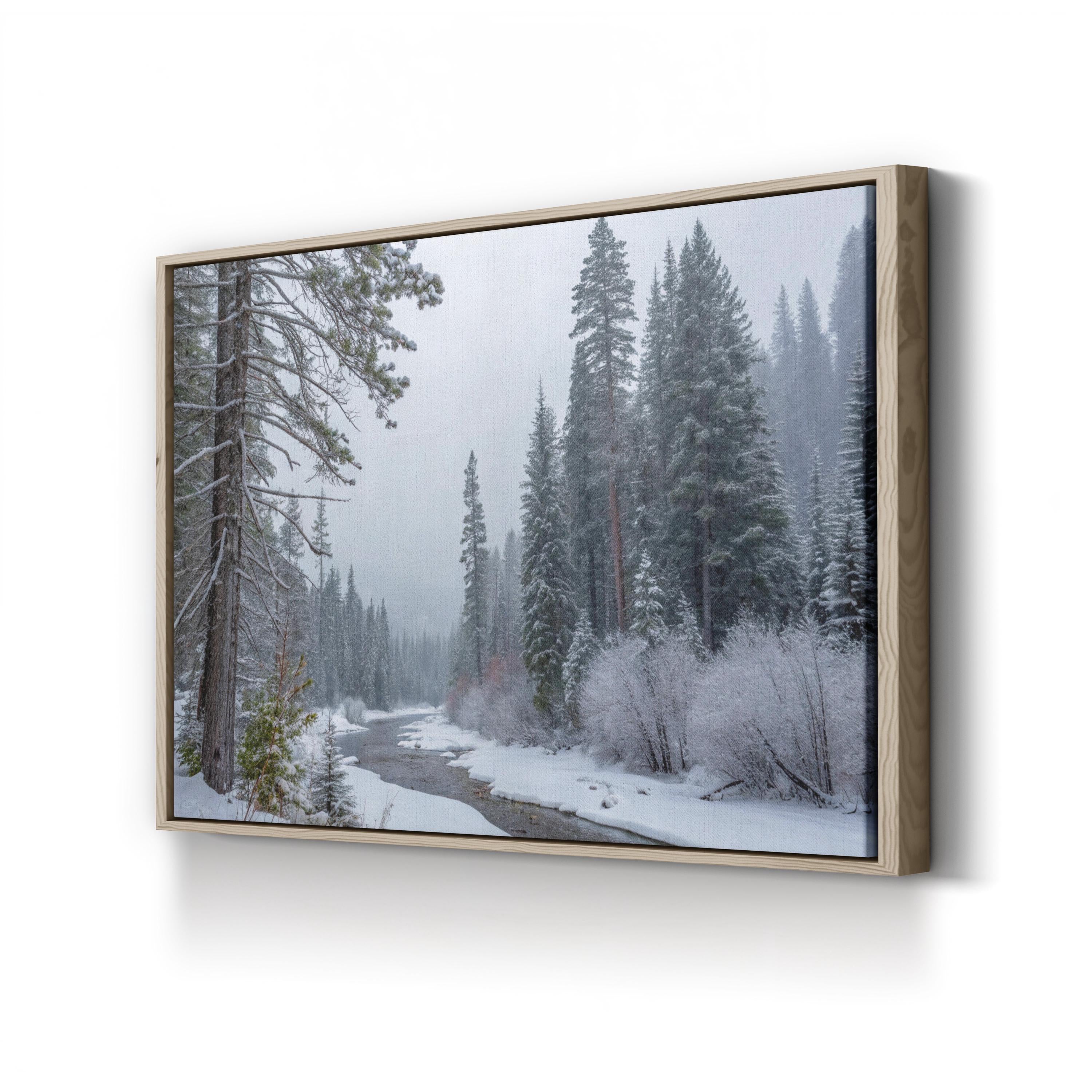 Snowy Creek Winter Forest – Vintage Photography Wall Art | Cozy Landscape Canvas Print