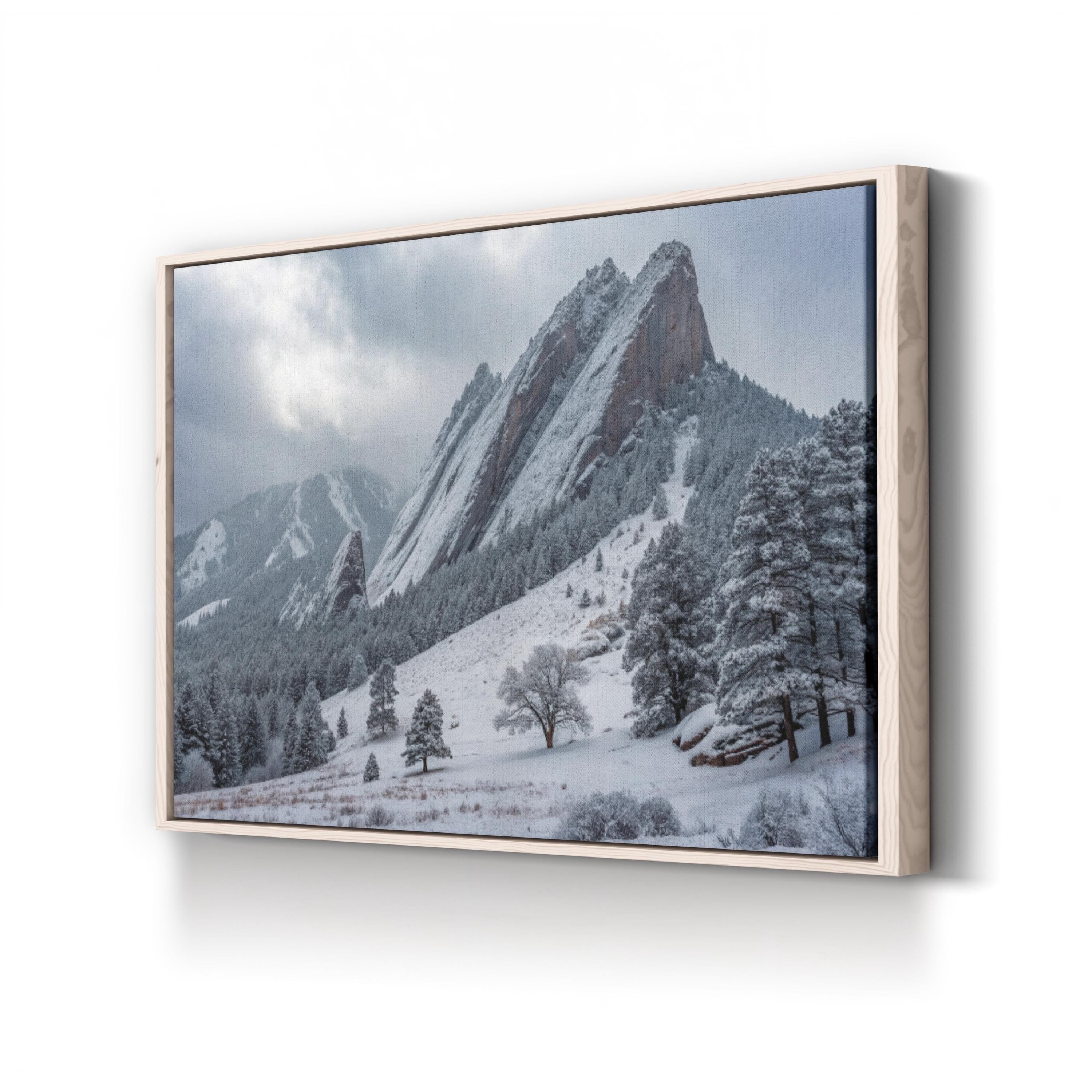 Snowy Flatirons – Vintage Photography Wall Art | Colorado Mountain Canvas Print