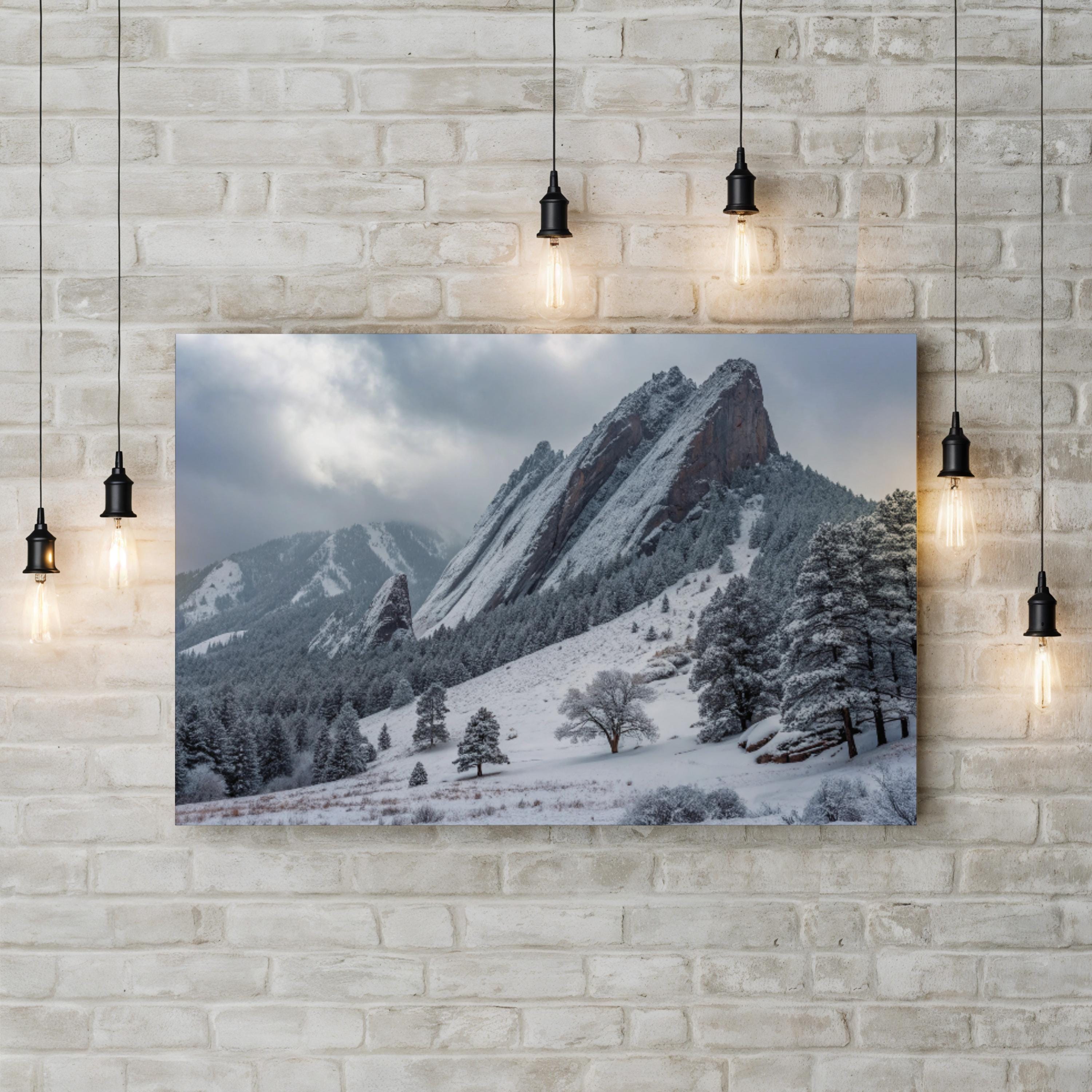 Snowy Flatirons – Vintage Photography Wall Art | Colorado Mountain Canvas Print