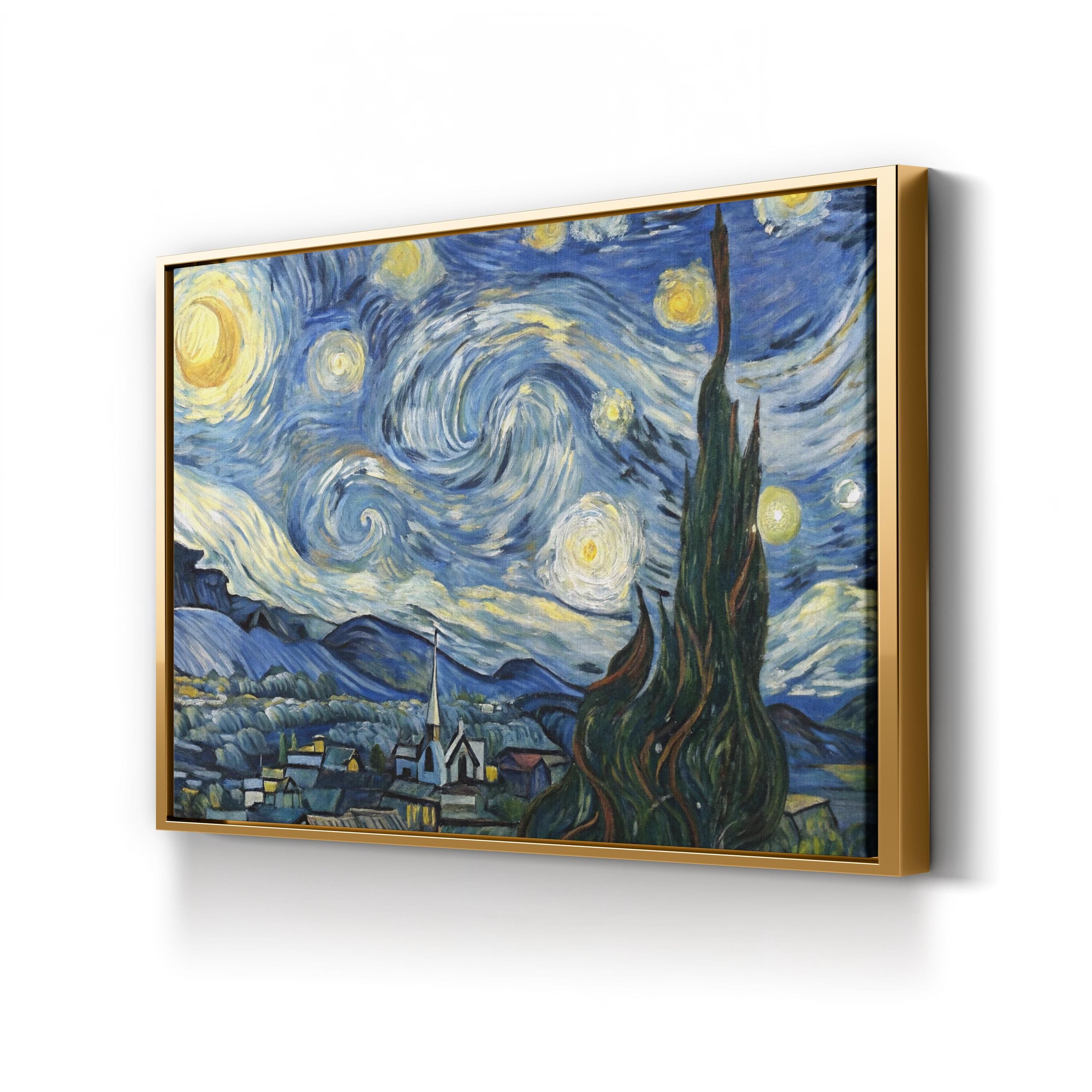 The Starry Night by Vincent van Gogh canvas print in gold frame