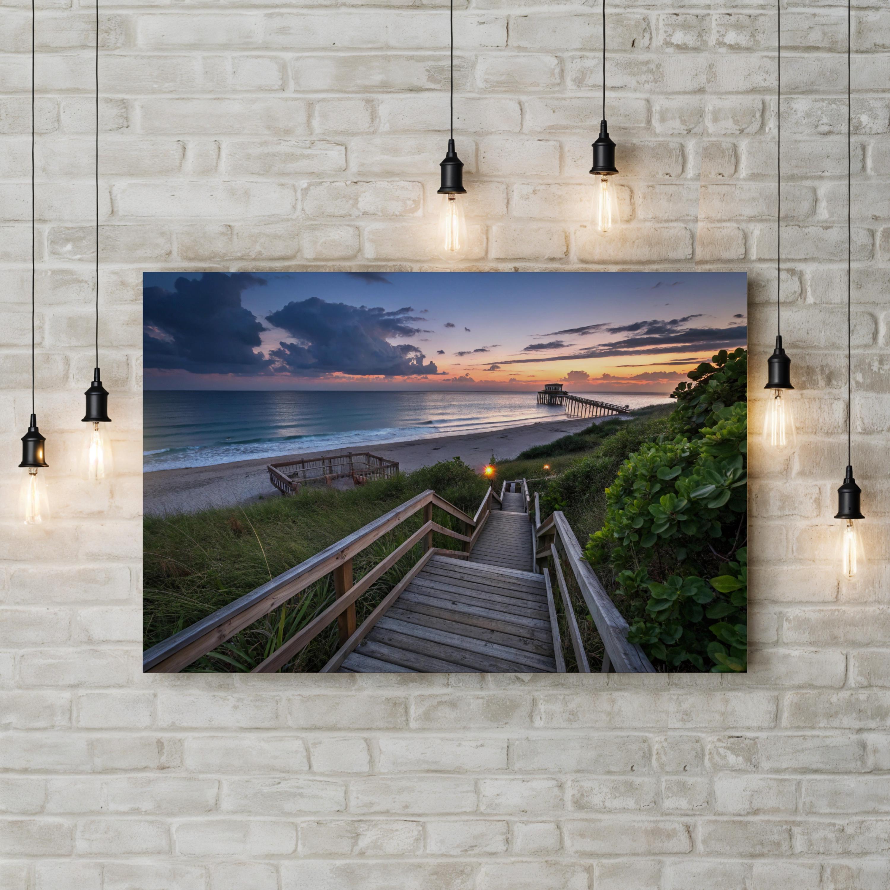 Juno Beach Pier Sunset Canvas Wall Art — Juno Beach Pier Florida Coastal Boardwalk Landscape Print
