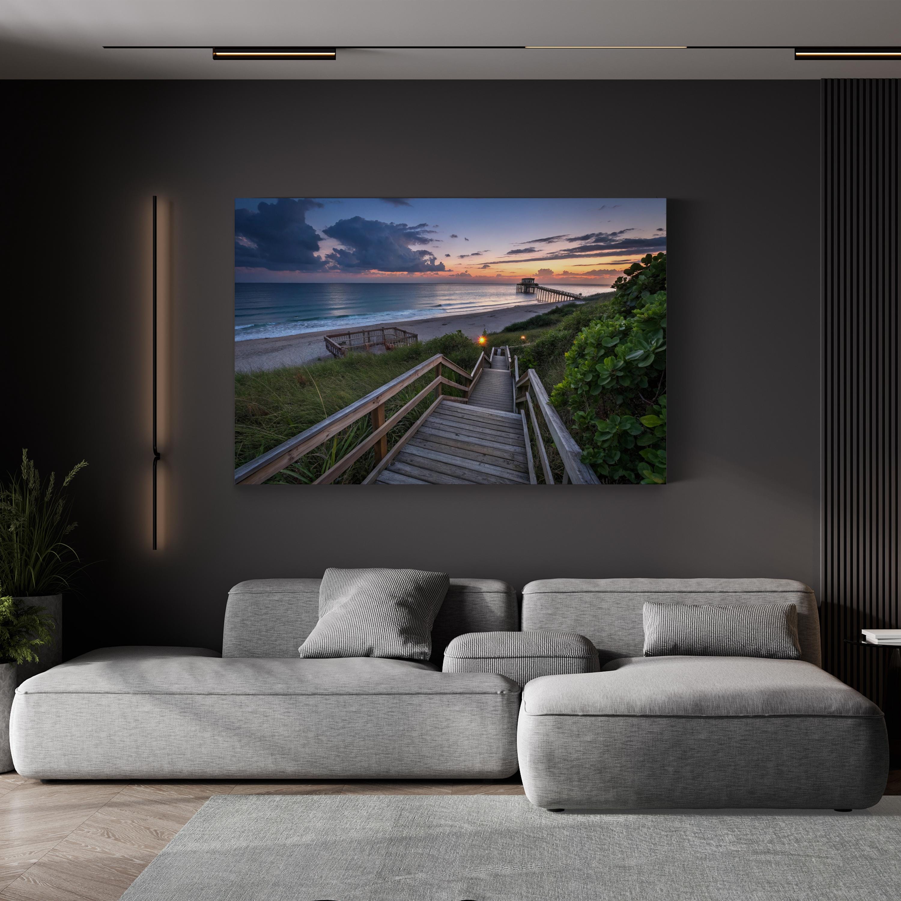 Juno Beach Pier Sunset Canvas Wall Art — Juno Beach Pier Florida Coastal Boardwalk Landscape Print