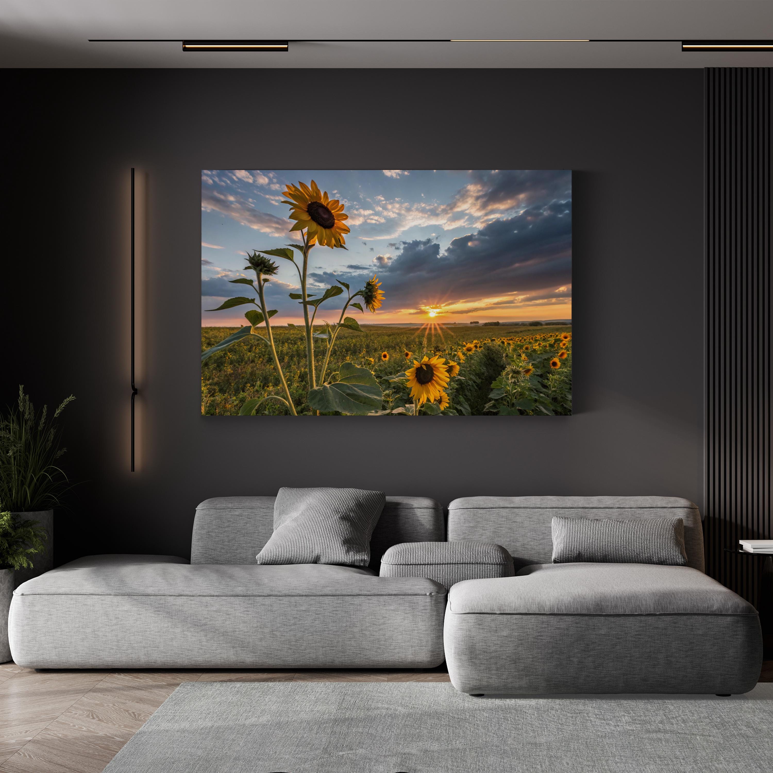 Sunflower Sunset – Vintage Photography Wall Art | Golden Hour Landscape Canvas Print