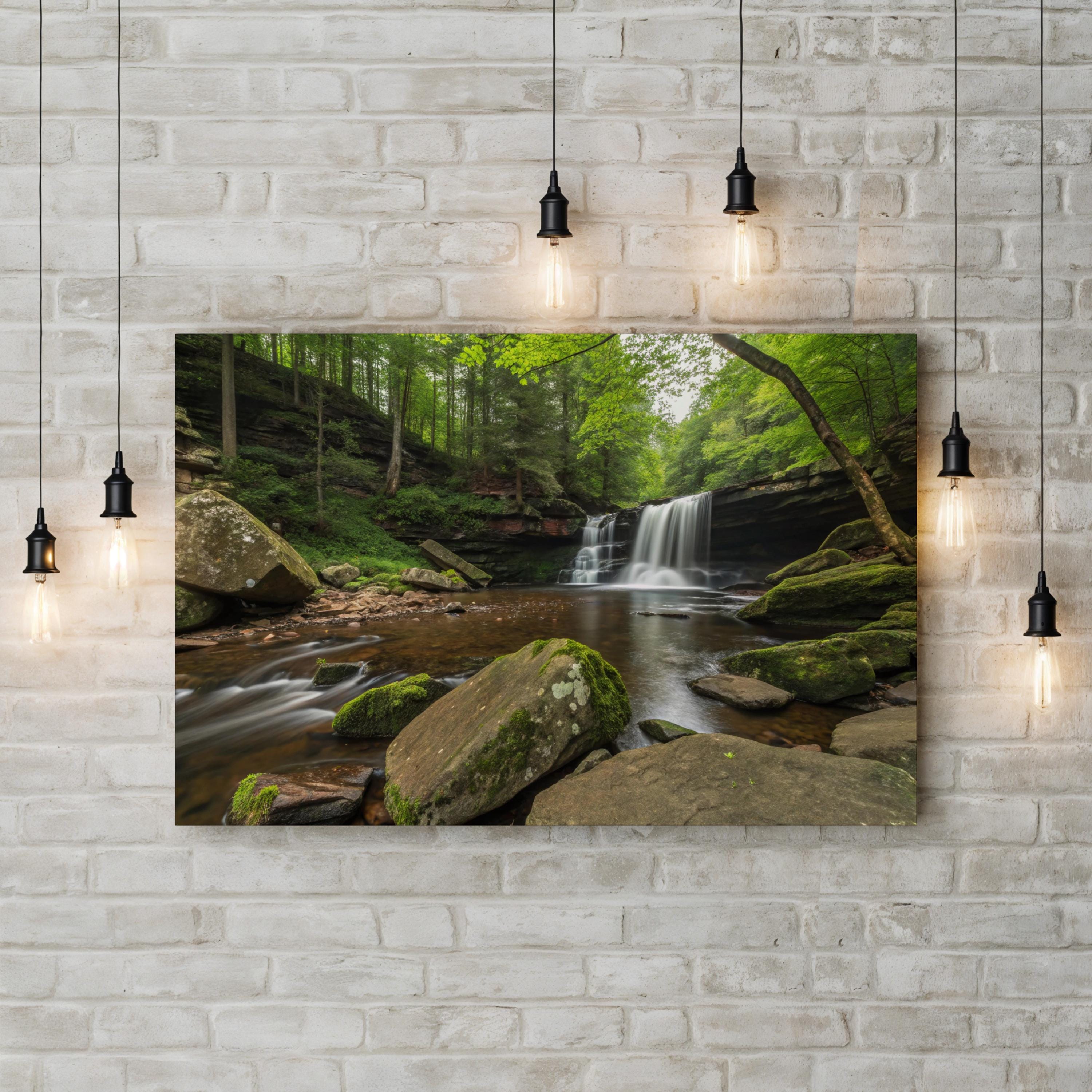 Ricketts Glen Waterfall – Vintage Photography Wall Art | Forest Nature Canvas Print