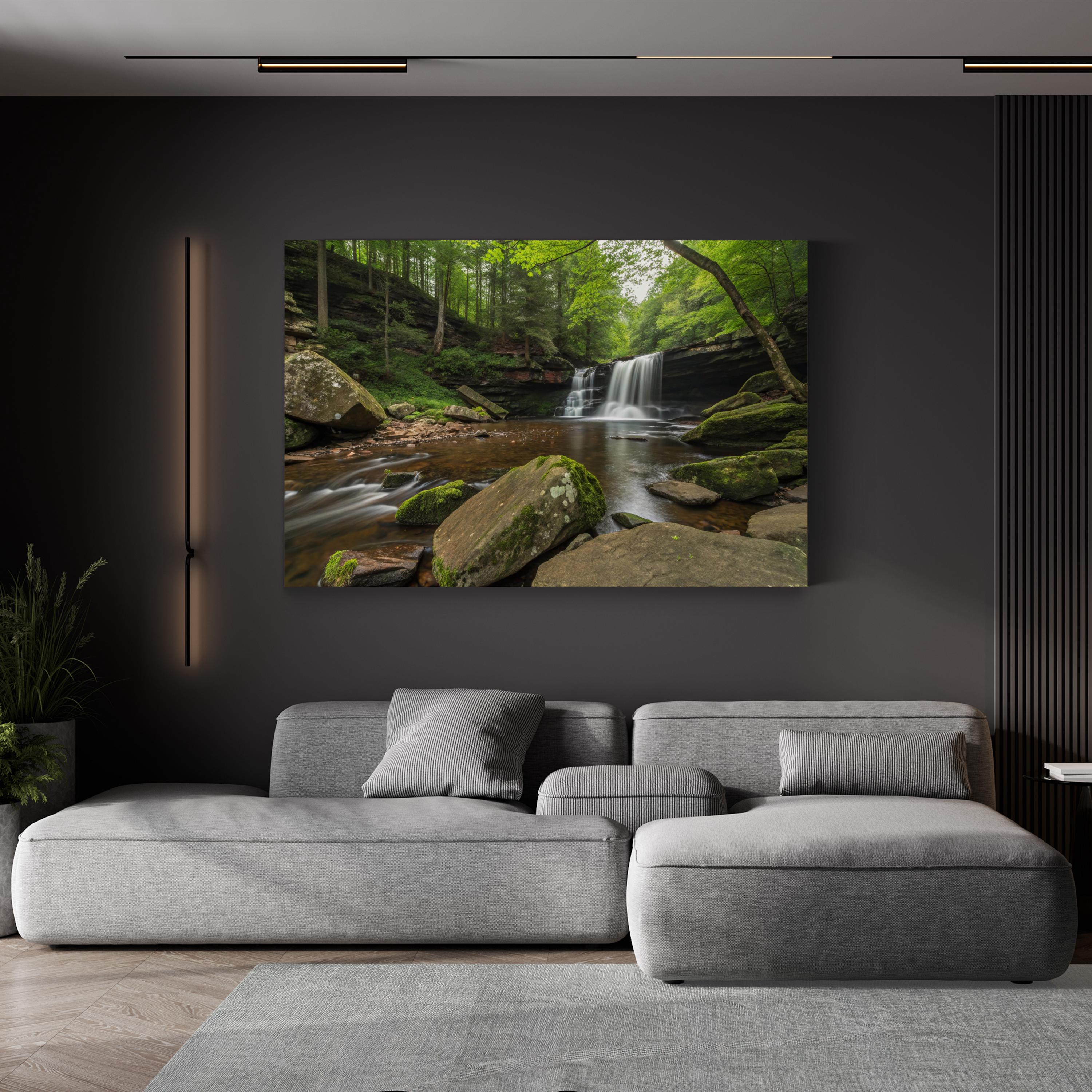 Ricketts Glen Waterfall – Vintage Photography Wall Art | Forest Nature Canvas Print