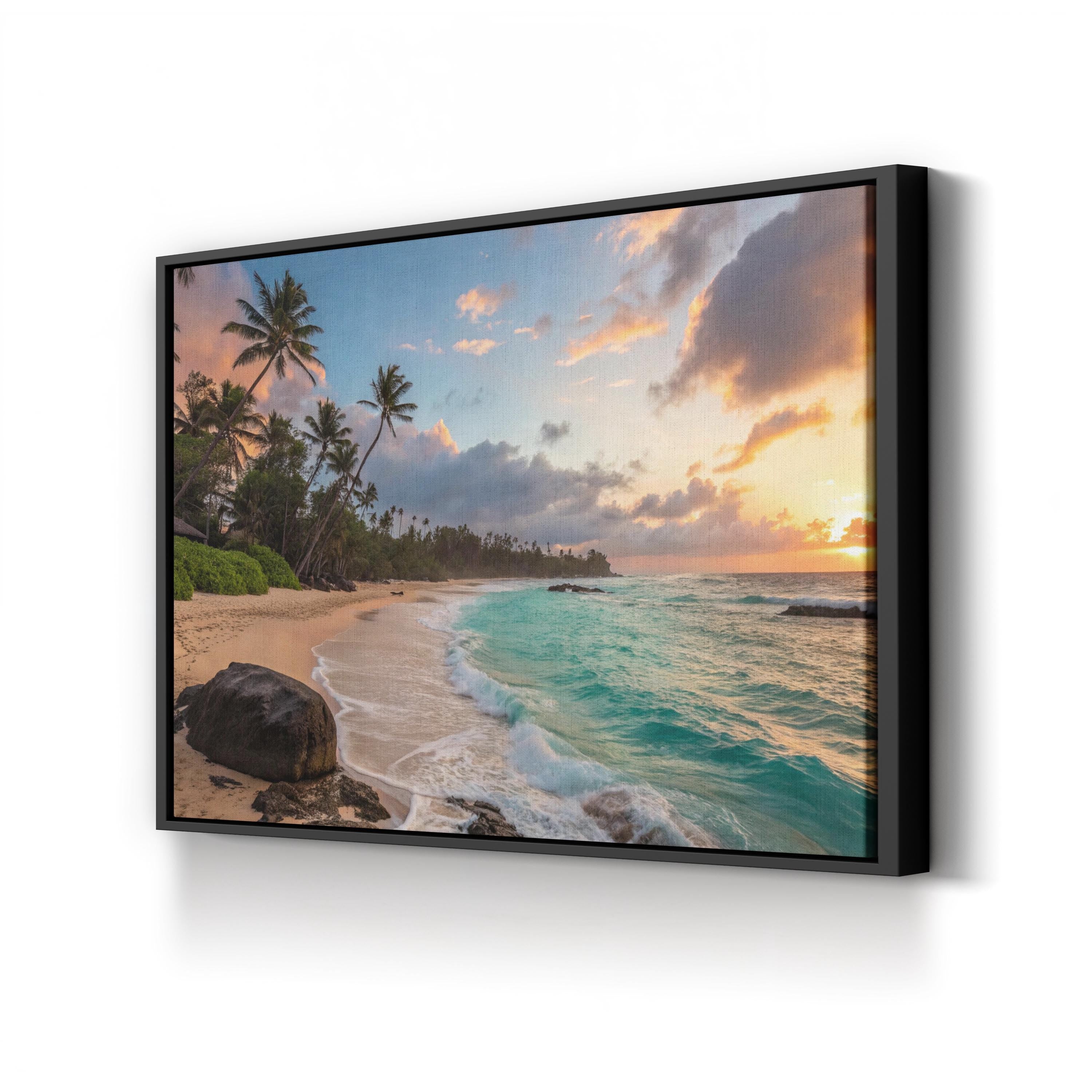 Tropical Beach at Sunset, Caribbean Coast — Ocean Landscape Canvas Wall Art