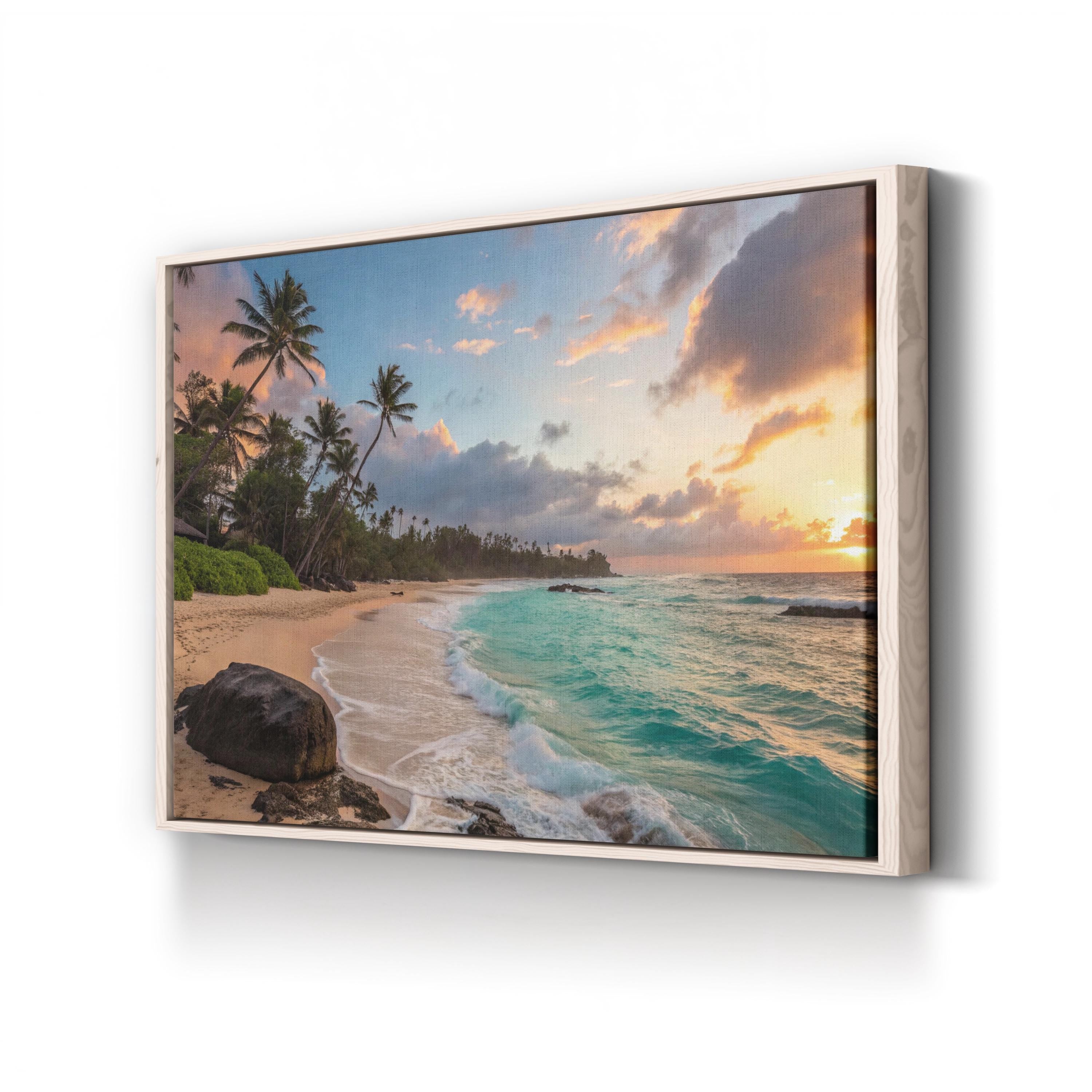 Tropical Beach at Sunset, Caribbean Coast — Ocean Landscape Canvas Wall Art