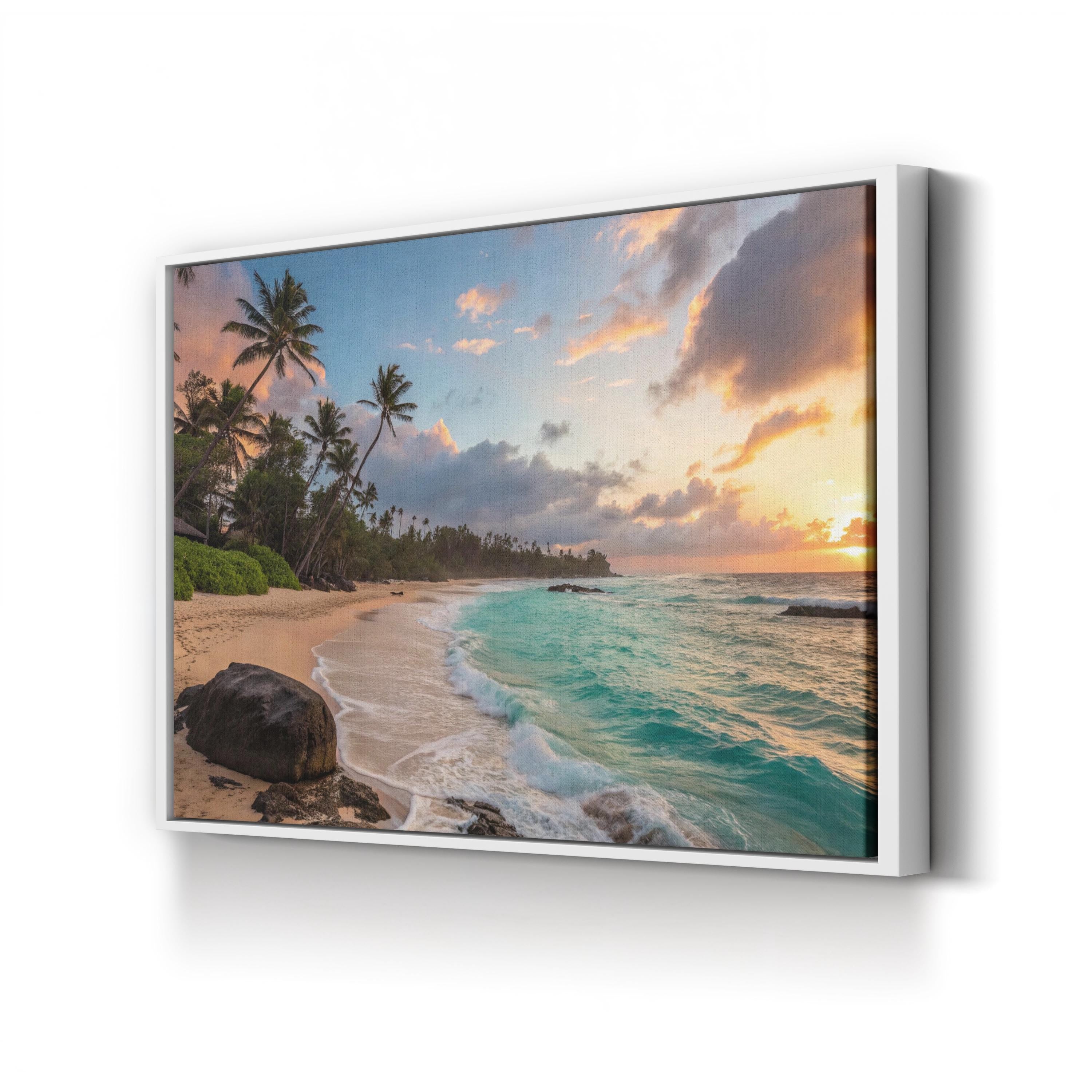 Tropical Beach at Sunset, Caribbean Coast — Ocean Landscape Canvas Wall Art