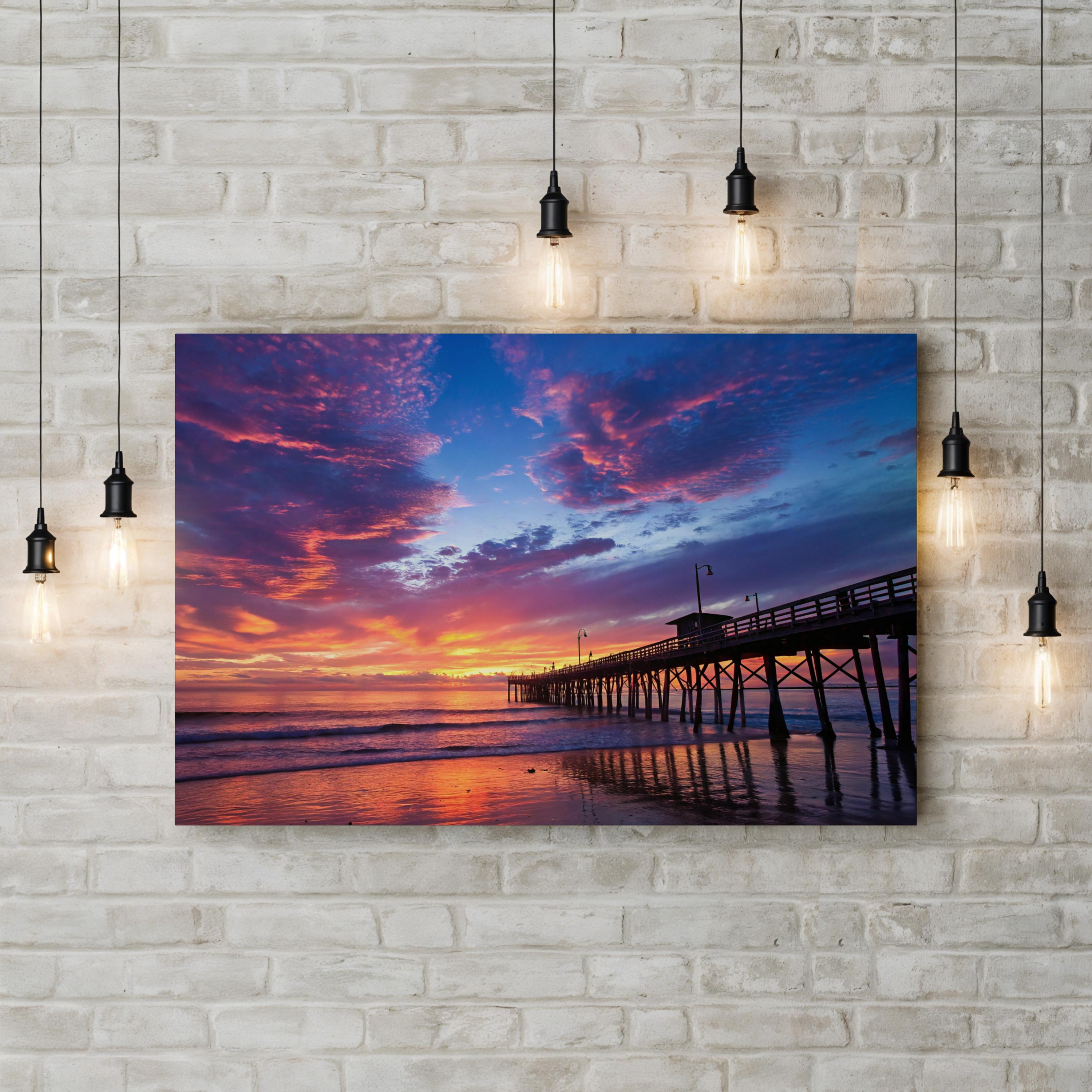 Pacific Beach Sunset, San Diego – Vintage Photography Wall Art | Ocean Pier Canvas Print