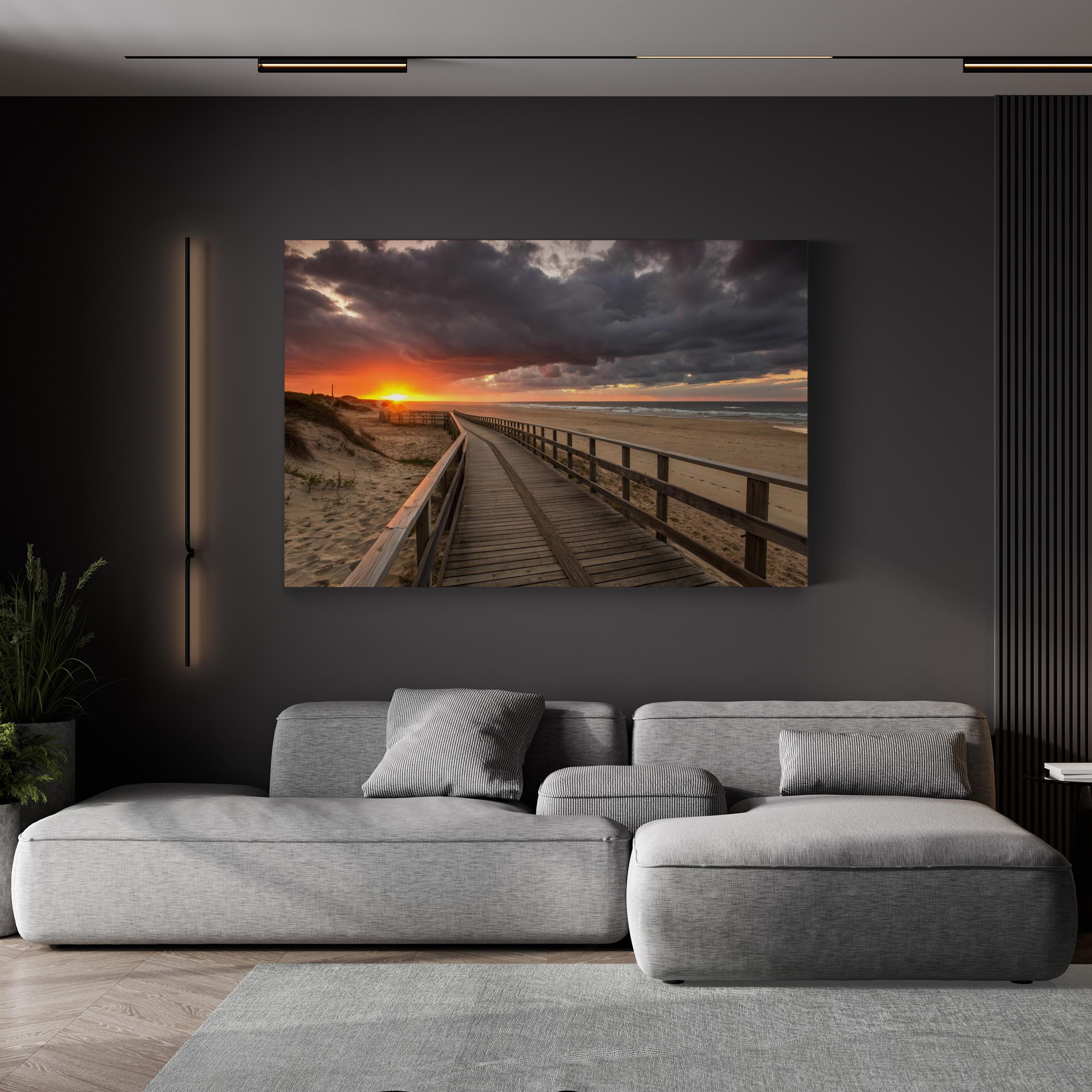 Sunset Beach Boardwalk – Vintage Photography Wall Art | Coastal Ocean Canvas Print