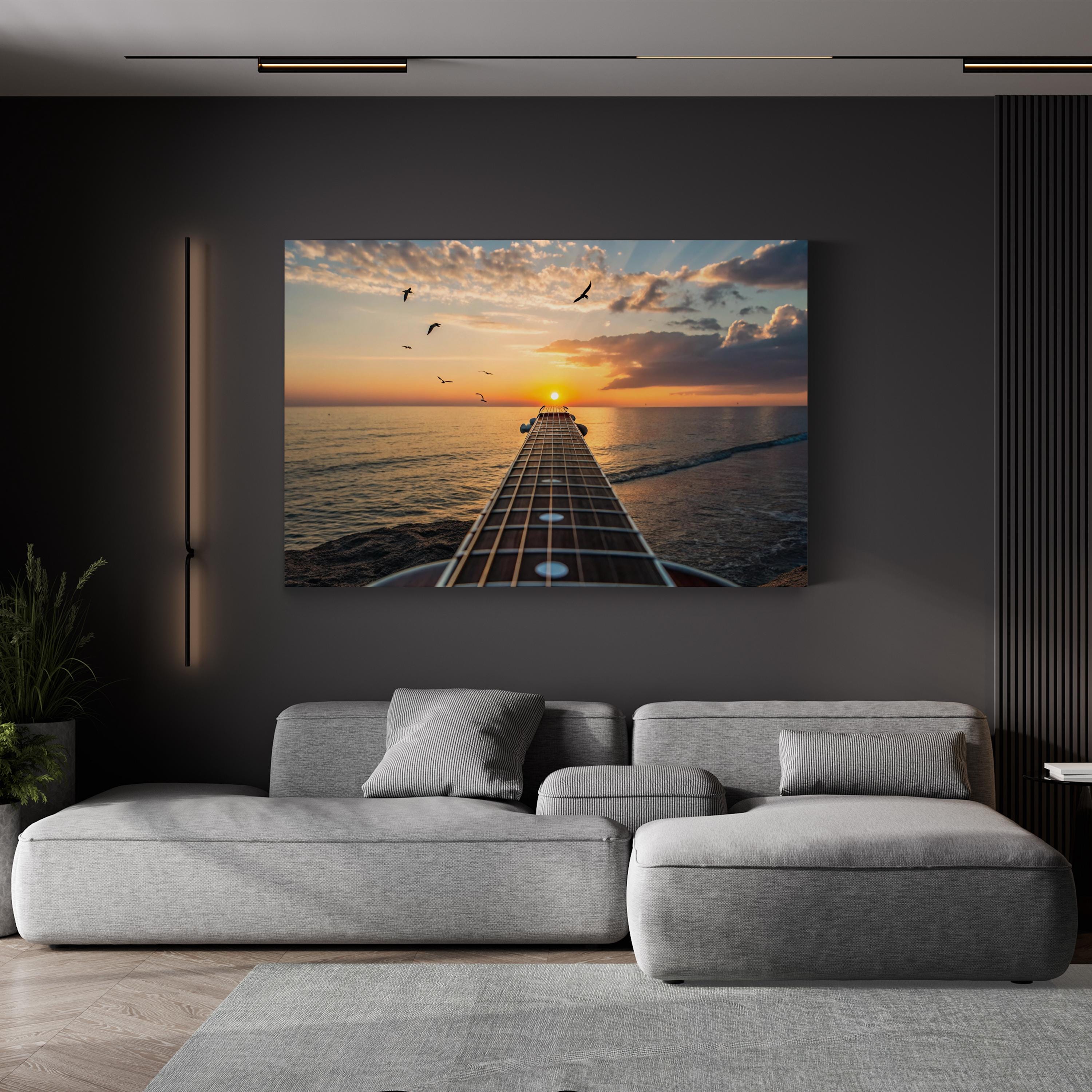 Sunset Guitar, Pacific Ocean Coast, California Canvas Print: Coastal Conceptual Sunset Photography