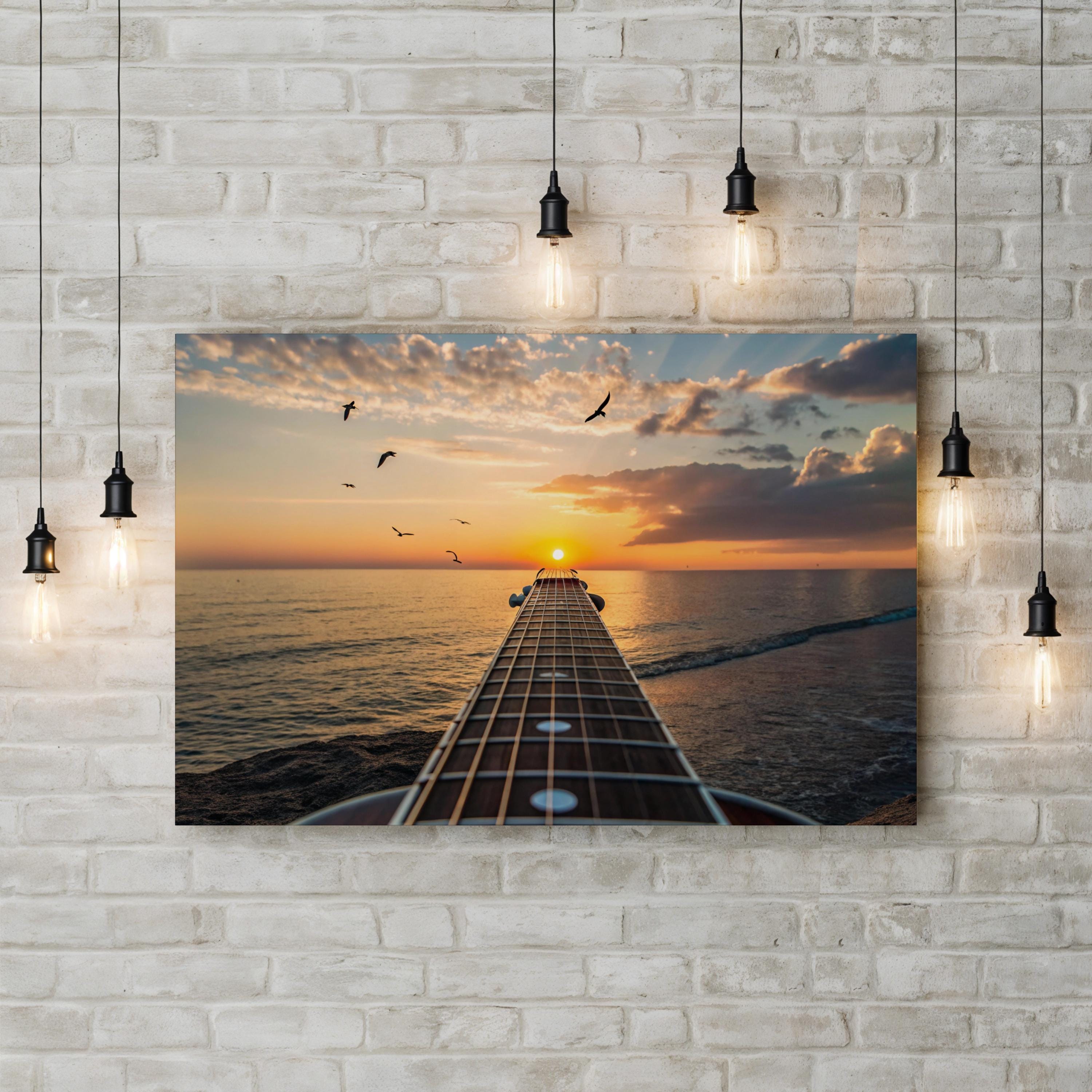 Sunset Guitar, Pacific Ocean Coast, California Canvas Print: Coastal Conceptual Sunset Photography