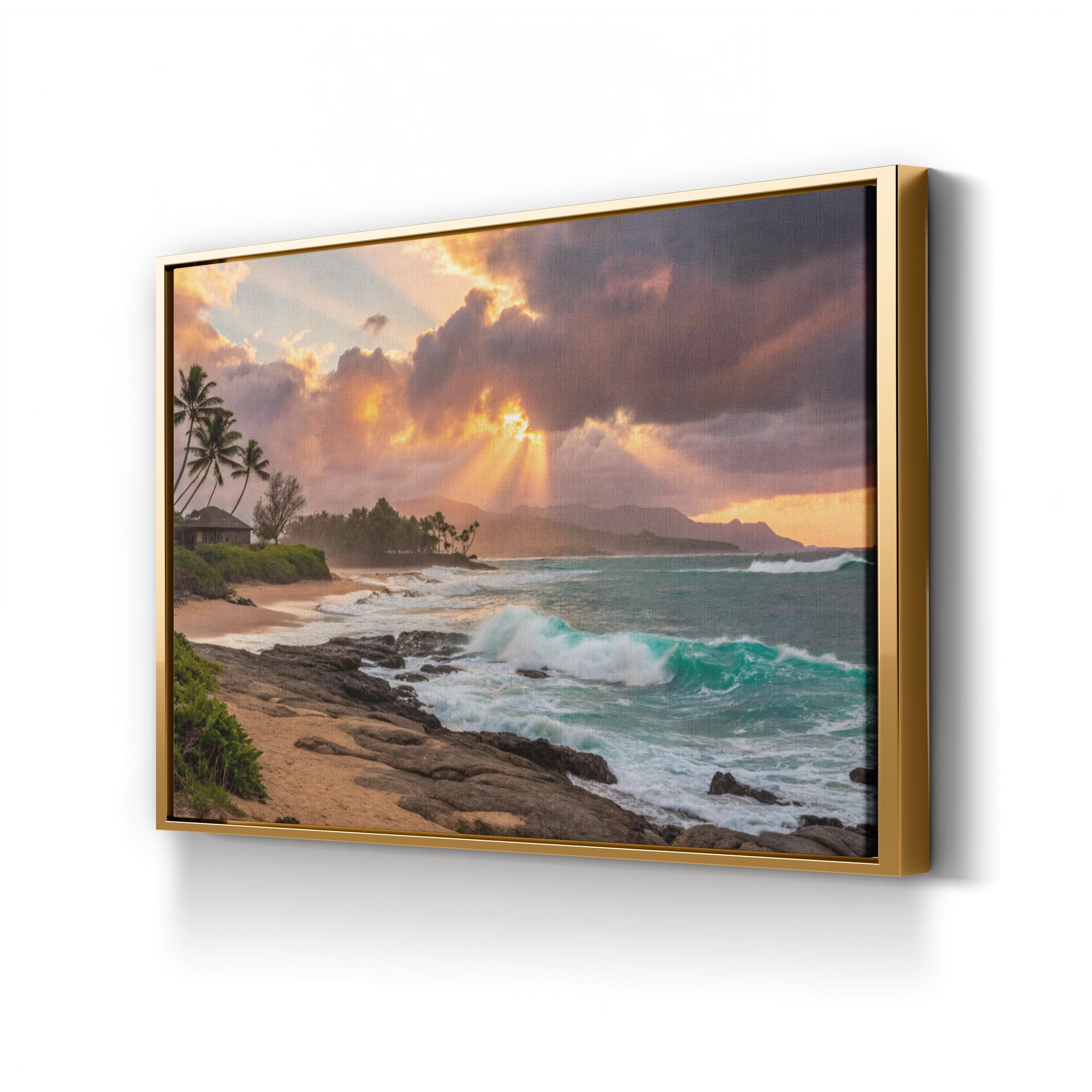 Sunset Paradise, Poipu Beach, Kauai, Hawaii Canvas Art: Tropical Coastal Beach Landscape